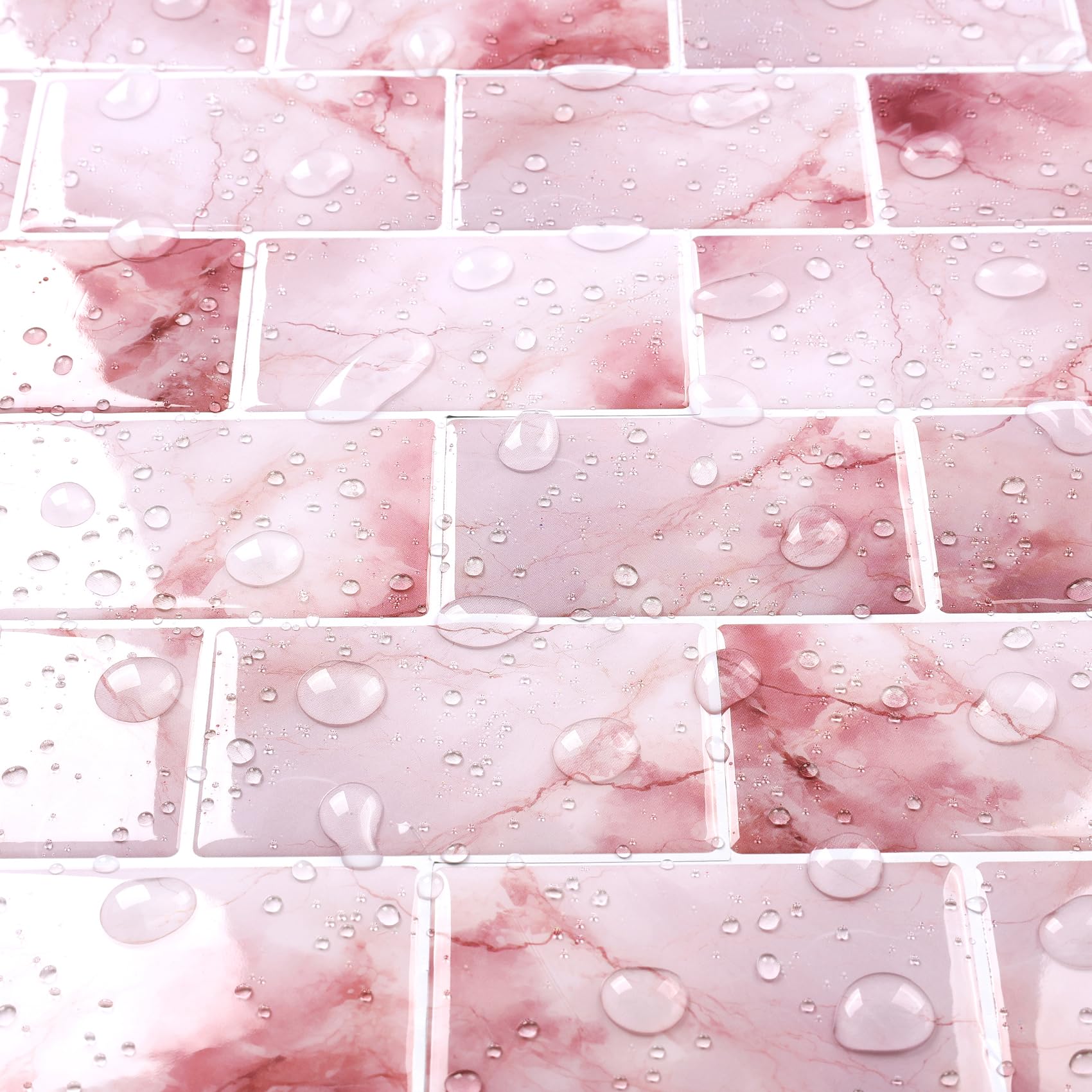 Livelynine Paraschizzi Cucina Adesivo 3D Rosa Piastrelle Adesive Bagno Rosa Bianco Effetto Marmo Mattonelle Adesivi Cucina 3D 30x30CM 16 Pezzi Impermeabile Mattonelle Adesive Bagno per Muro Camino