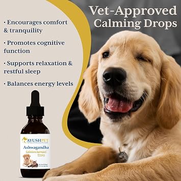 Ayush Pet Ashwagandha Drops for Dogs & Cats, 100mg per Dropper, 2 fl Oz | Organic Liquid Ashwagandha Root Extract for Calm and Whole-Body Wellness, Adaptogenic Wellness Supplement for Pets