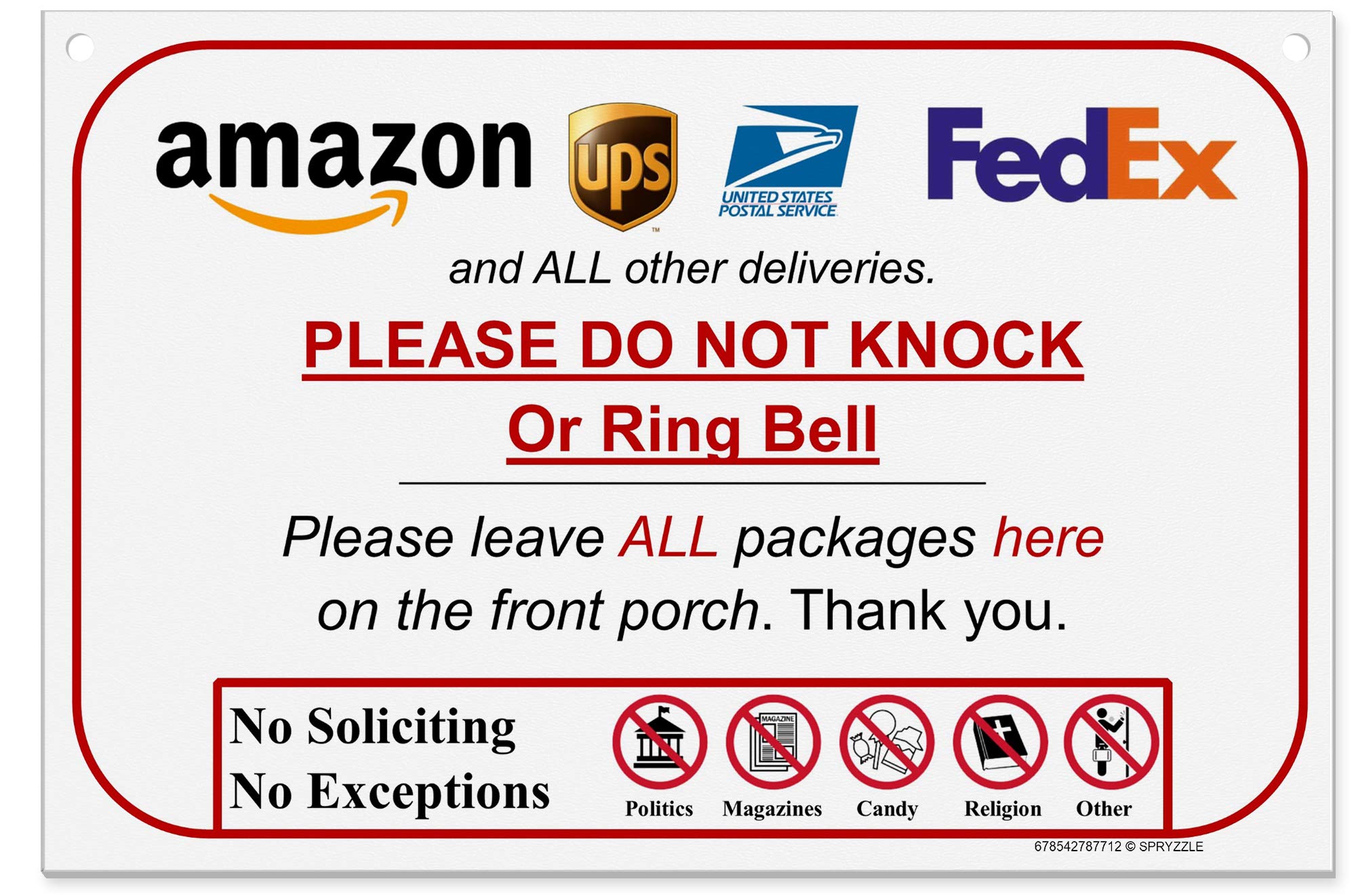Leave Package Sign - Do Not Knock or Ring Bell (Do Not Knock - No Reason (Hang Sign))