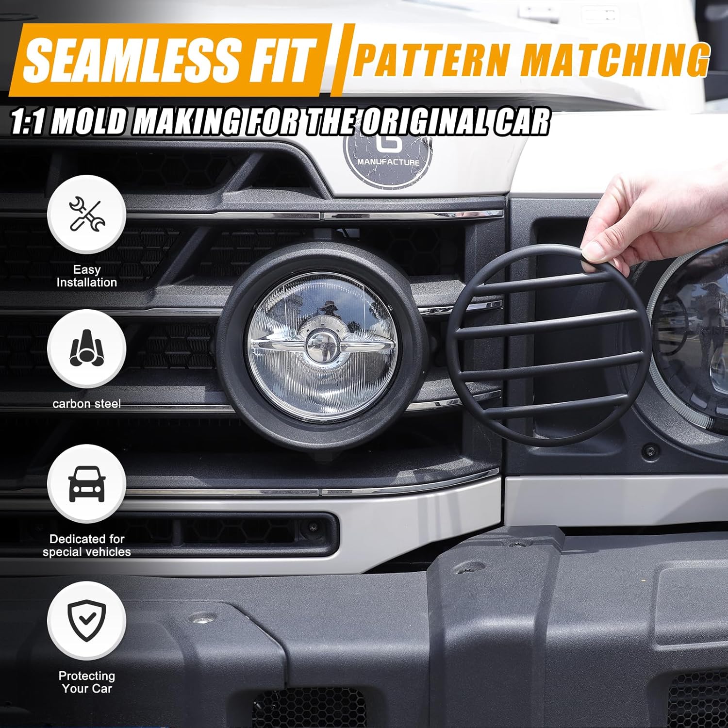 Car Front Fog Lamps Cover Fog Light Guards Cover Compatible with Ineos Grenadier 2022 2023 2024+ Lamp Exterior Frame Protection Kit Car Lights Protection Accessories 2PCS (Black)