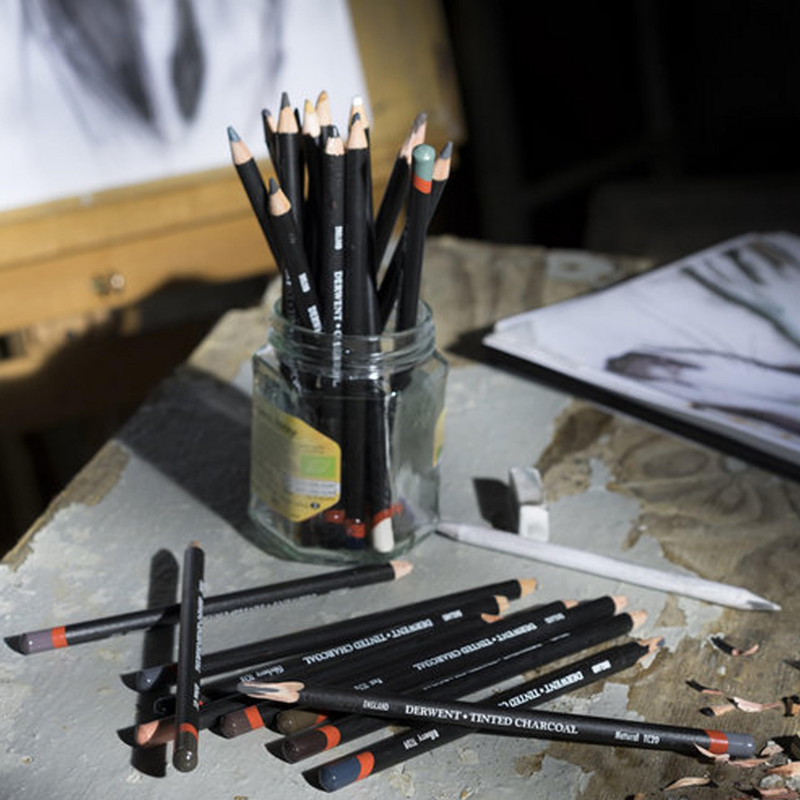 Derwent Tinted Charcoal Set di 24 Matite Colorate Acquerellabili a Carboncino per Disegnare e Scrivere, Ideali per le Sfumature, Qualità Professionale
