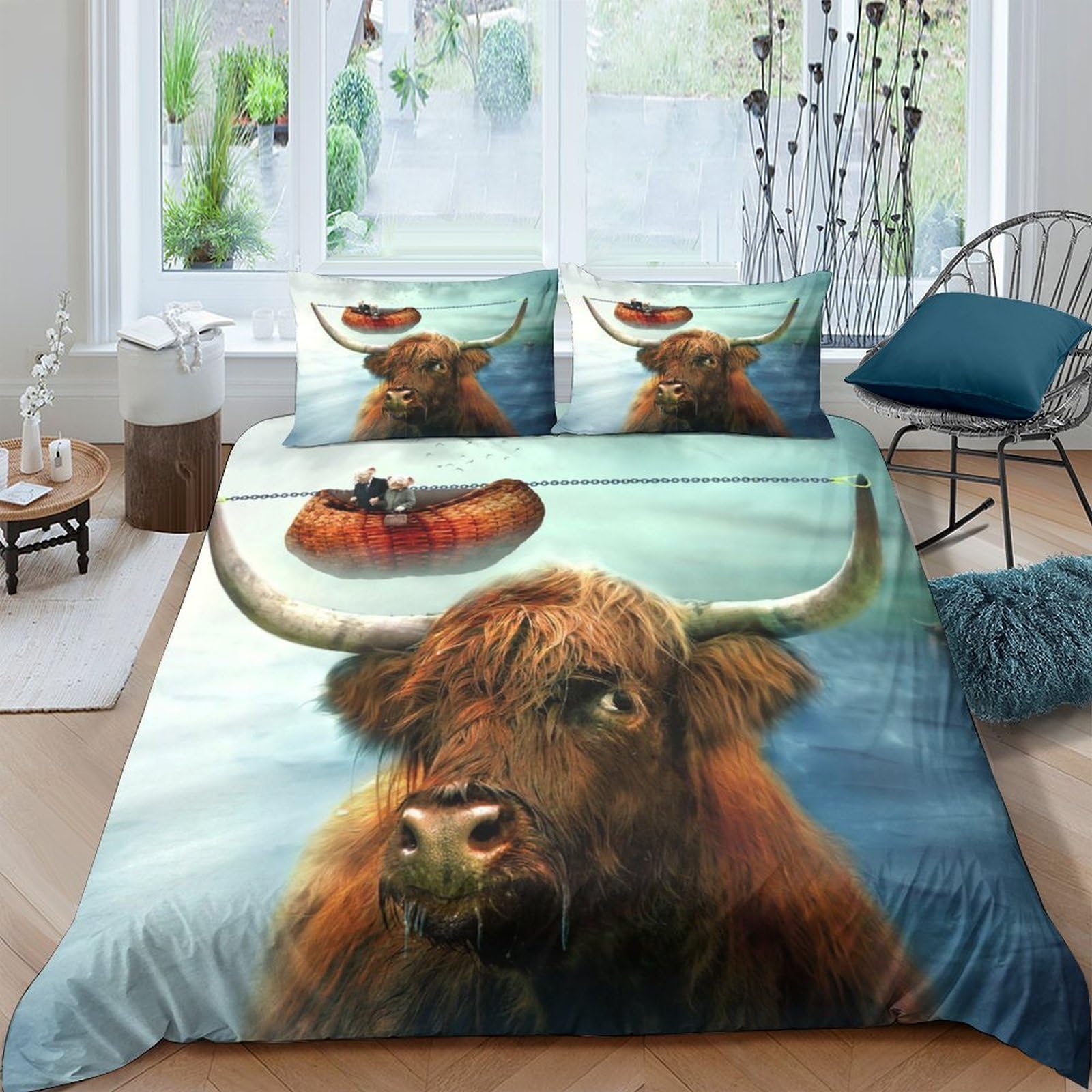 Housse de couette bovins des Highlands parure de lit microfibre douce facile à laver