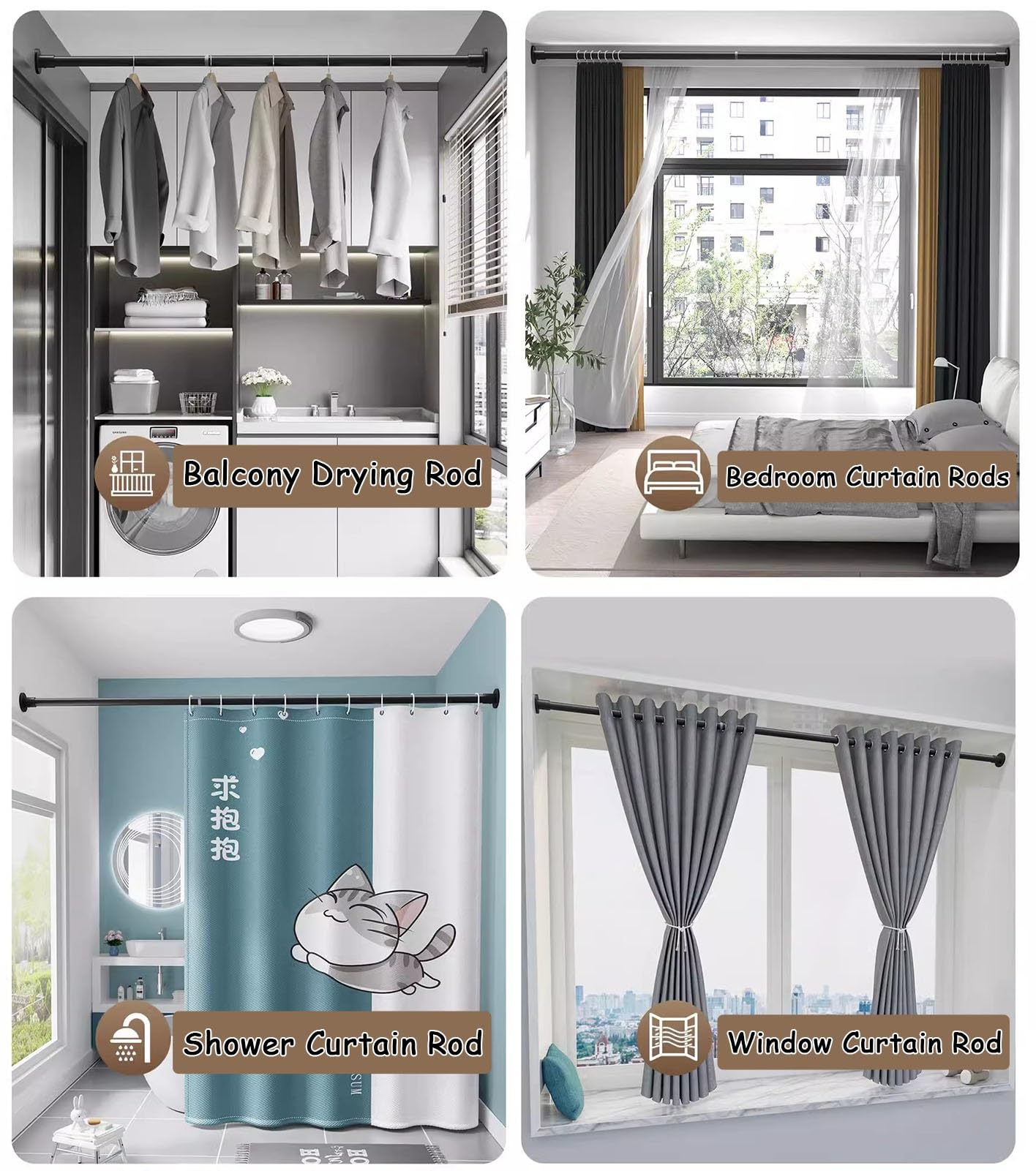 Closet Rod Expansion Closet Rails Angled Drying Rod, 180° Swivel Corner Wardrobe Rod Bracket, Wall Mounted Drilling Clothes Hanger Rack for Small Space(Black,130-210cm(51