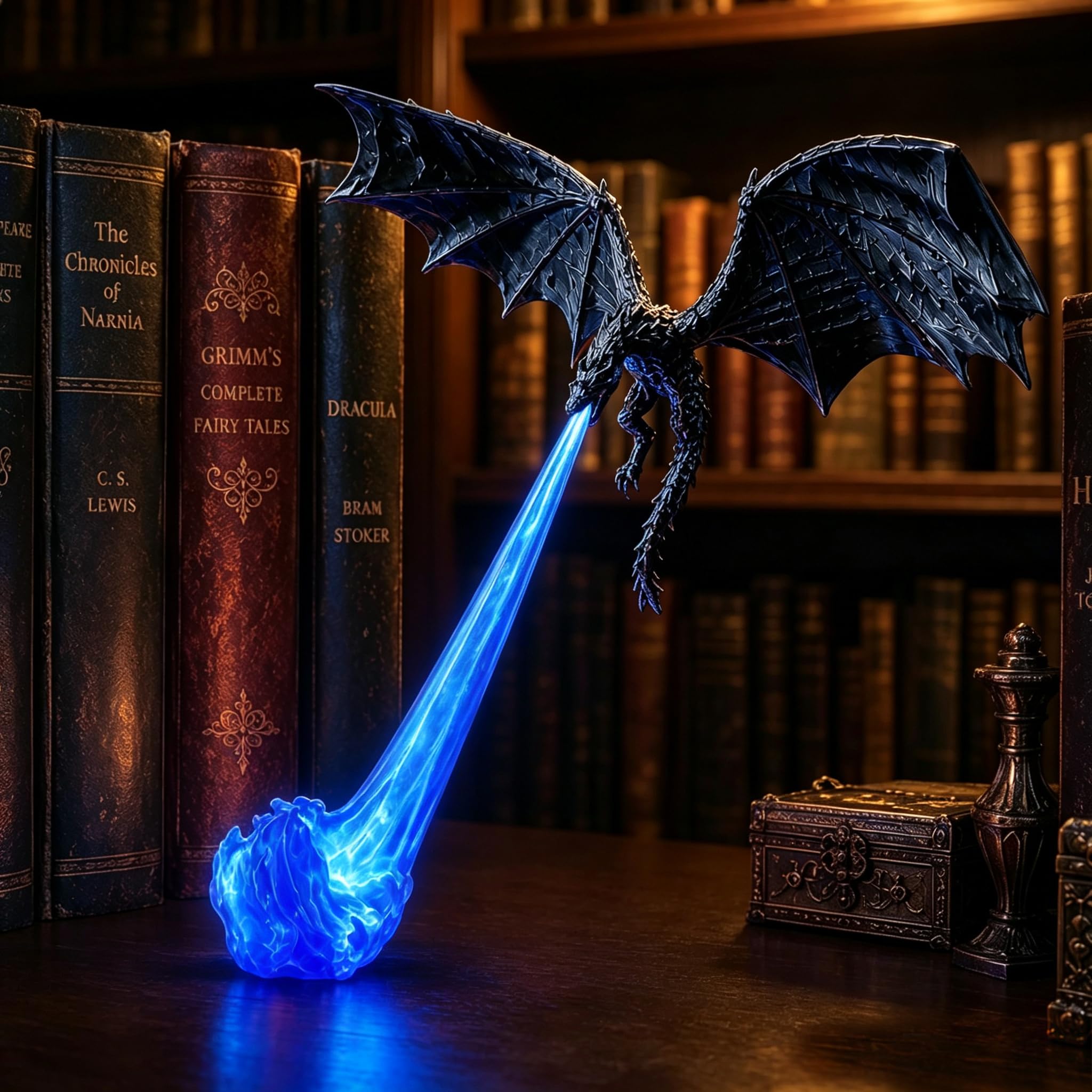 Dragon Bookshelf Light, 3D Printed Fire Breathing Dragon Book，Style 2：Small