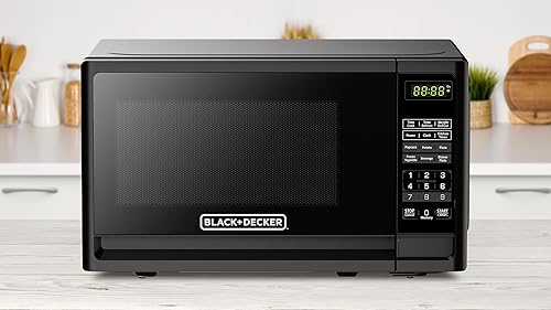 Miniatura 5 de BLACK+DECKER Encimera compacta 0.7 pies cúbicos Horno de microondas digital de 700 vatios, iluminación LED, cerradura para niños, acero inoxidable