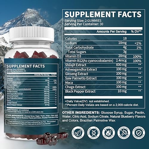 Miniatura 3 de Gomitas Shilajit del Himalaya con más de 85 minerales traza y ácido fúlvico para energía, inmune, apoyo cognitivo, suplemento Shilajit natural puro