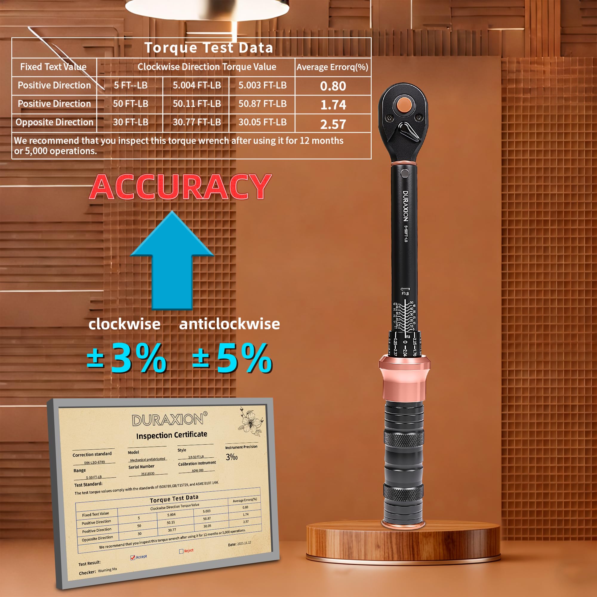 Llave dinamométrica de accionamiento de 3/8 pulgadas, ± 3% de precisión, escala de rango dual de 5-50 pies/lb/6.8-67 Nm, llaves dinamométricas de doble dirección de 72 dientes para reparación