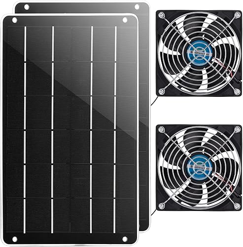 MEGSUN - Kit de ventilador de 20 vatios 2 paneles solares impermeables de 10 W 6 V y 2 ventiladores de ventilación de alta velocidad de rotación CC