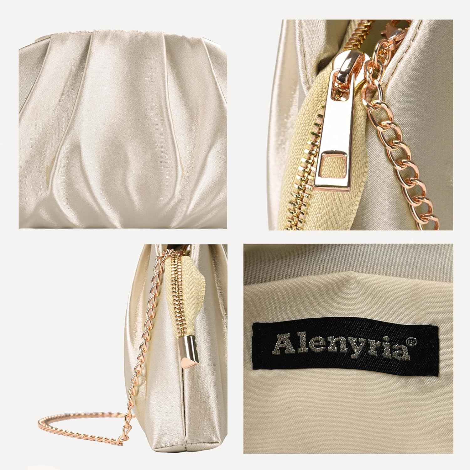 Pleated Clutch Purse for Women Satin Formal Evening Bag Handbag for Wedding Prom Cocktail Party with Shoulder Strap - Image 6