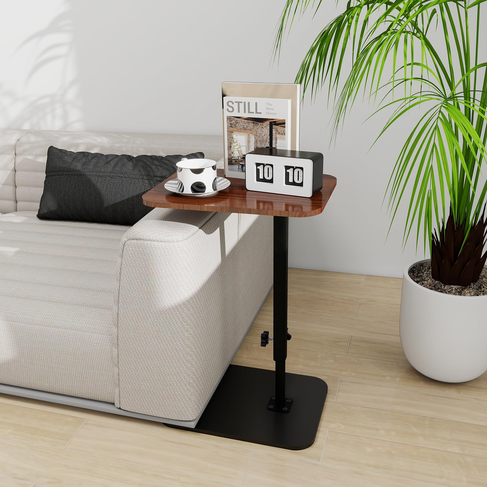 Tavolino in Legno Tavolino Ausiliario per Divano e Letto Tavolini a Forma di C Girevole a 360° Comodino Per Soggiorno, Divano, Letto