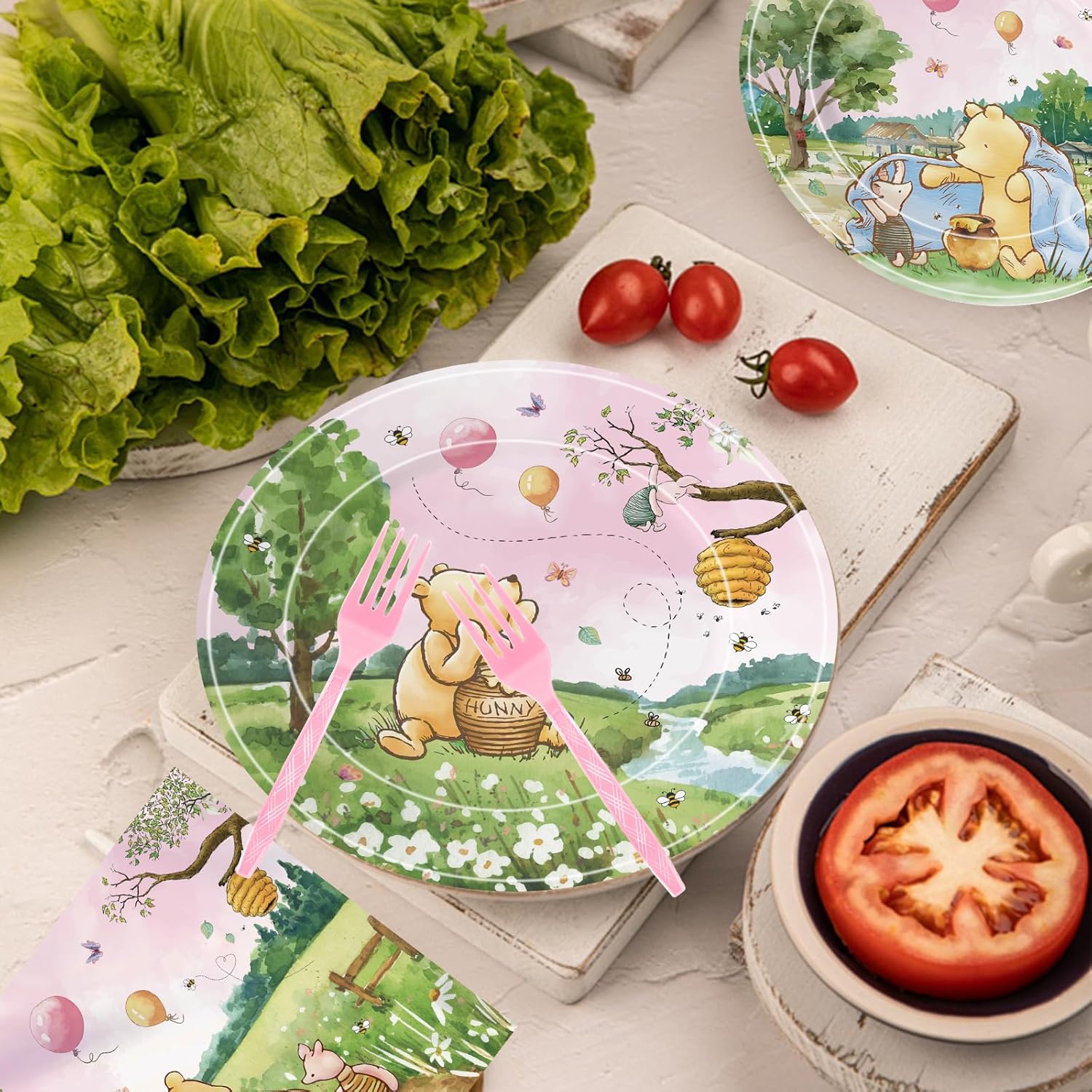 300 Pcs Bear Baby Shower Plates and Napkins Tableware Set, Plates Napkins Cups Straws and Forks Sets, Baby Shower Decorations Birthday Party Supplies, Serves 50 Guests (Pink)