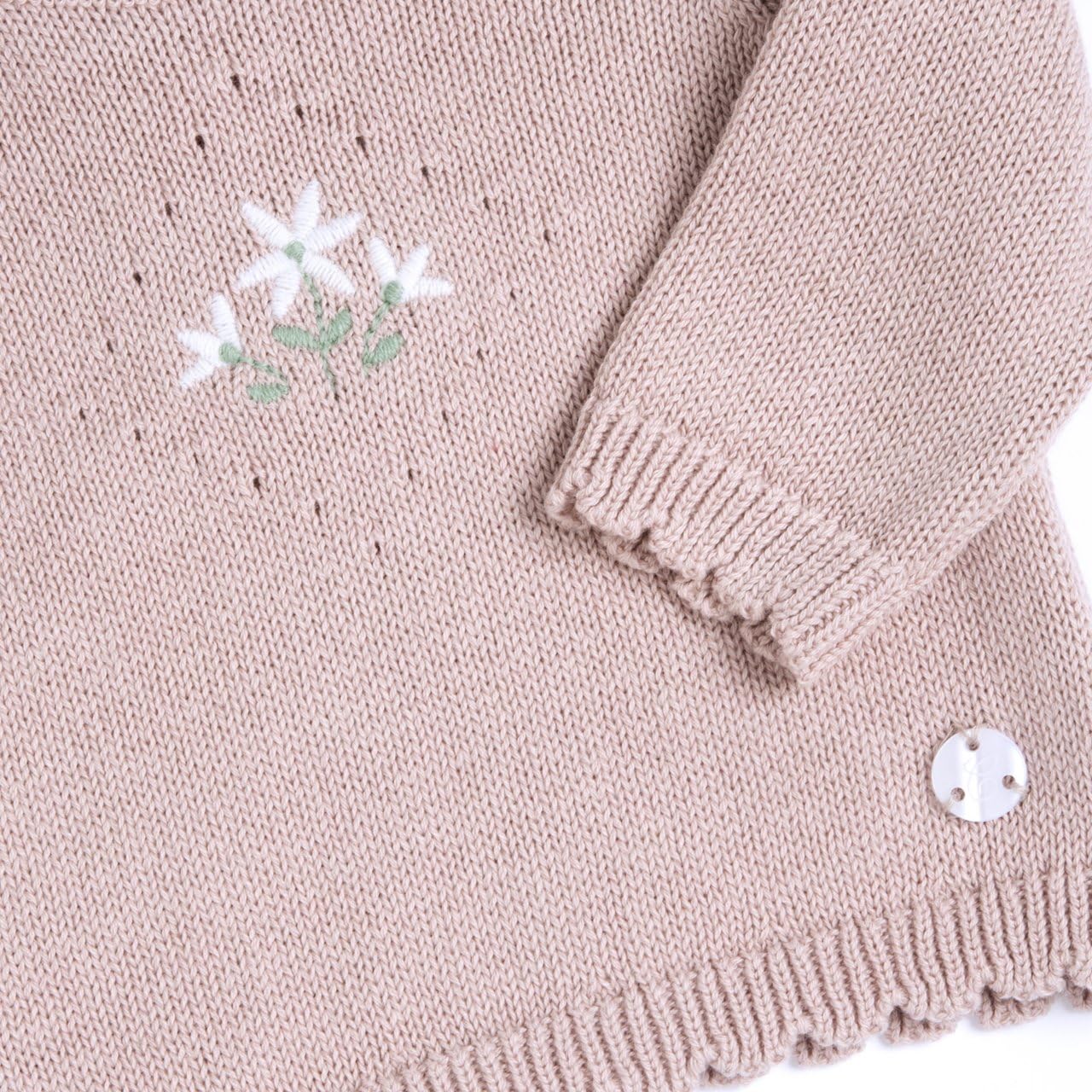 Chicco, Completo in maglia bambina, decorazione fiori, 100% Cotone