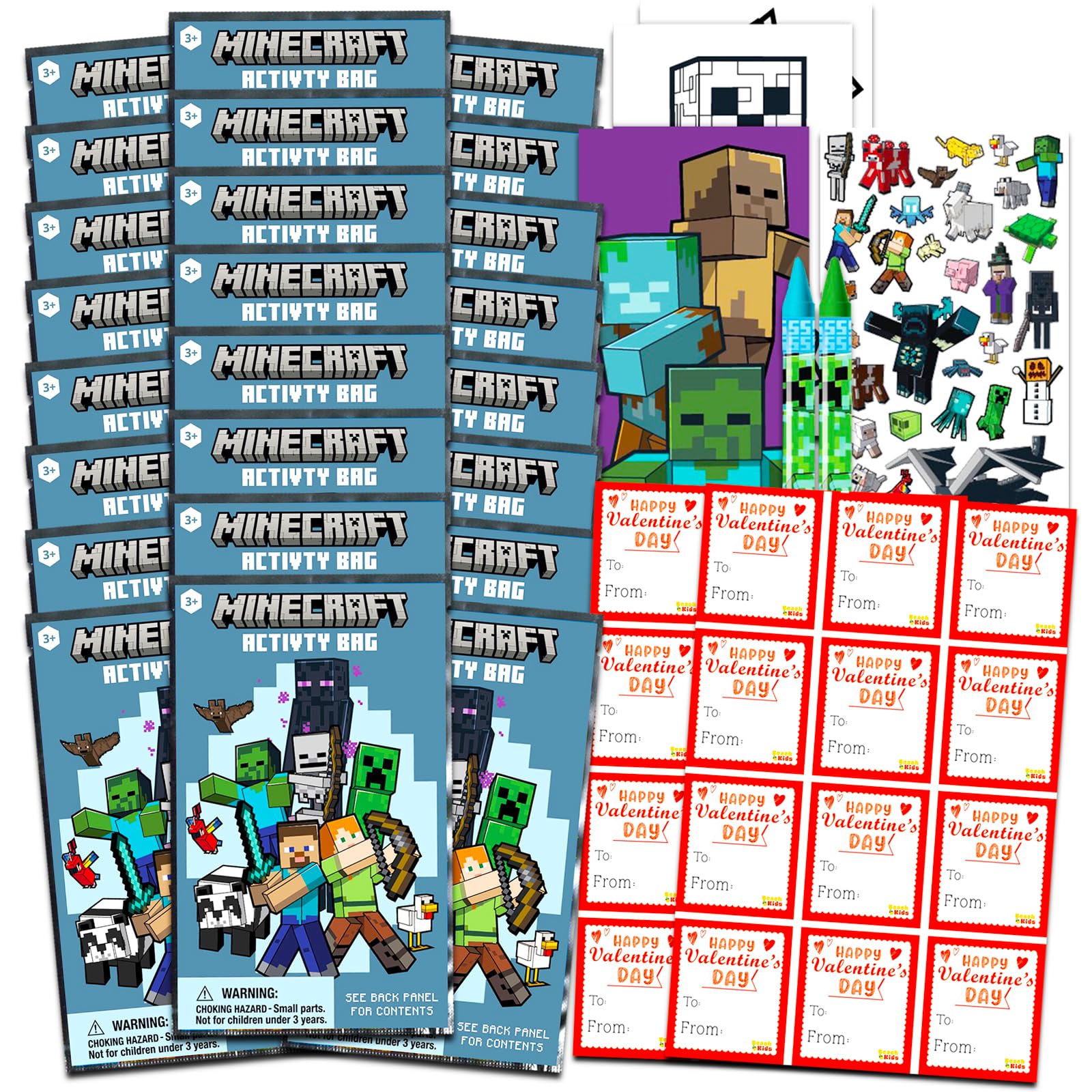 Minecraft Classroom Prizes Party Favors - Bundle of 24 Minecraft Activity Packs for Elementary, Kindergarten, Pre-K | Coloring Pages, Stickers, More