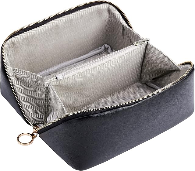 KALIDI Duża pojemność kosmetyczka damska na ołówki, torba na przybory do makijażu, etui na ołówek, kosmetyczka, podróżna torba, czarny (2), M