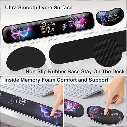 Miniatura 5 de Reposamuñecas para teclado + alfombrilla para mouse con soporte para muñeca + alfombrilla de escritorio + posavasos 4 en 1, alfombrilla de mouse XXL