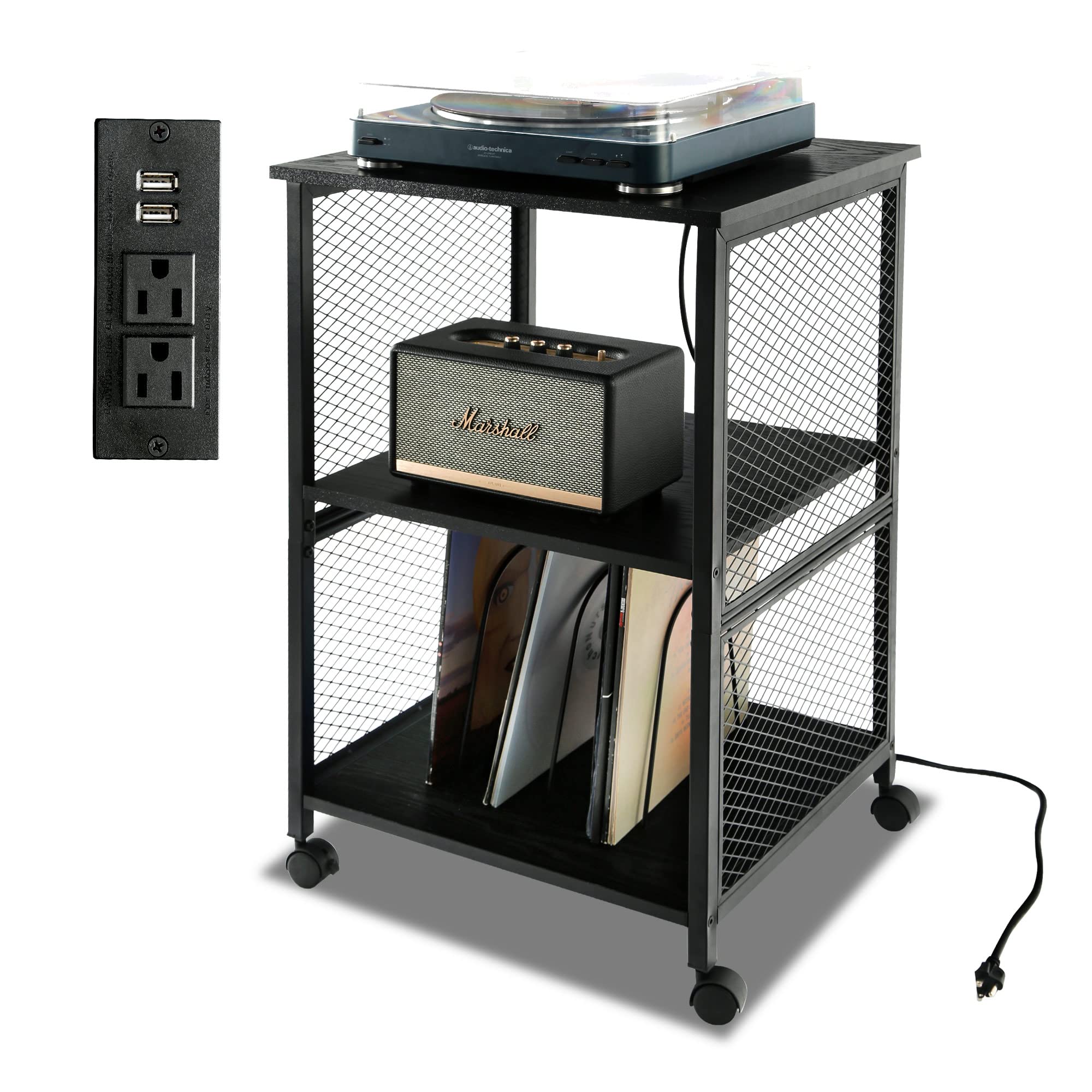 TC-HOMENY Vinyl Record Storage Table, 3-Tier Record Player Stand with 3 Quick-Release Divider, Fashion Vinyl Storage Cabinet Display Shelf for Bedroom Living Room and Office