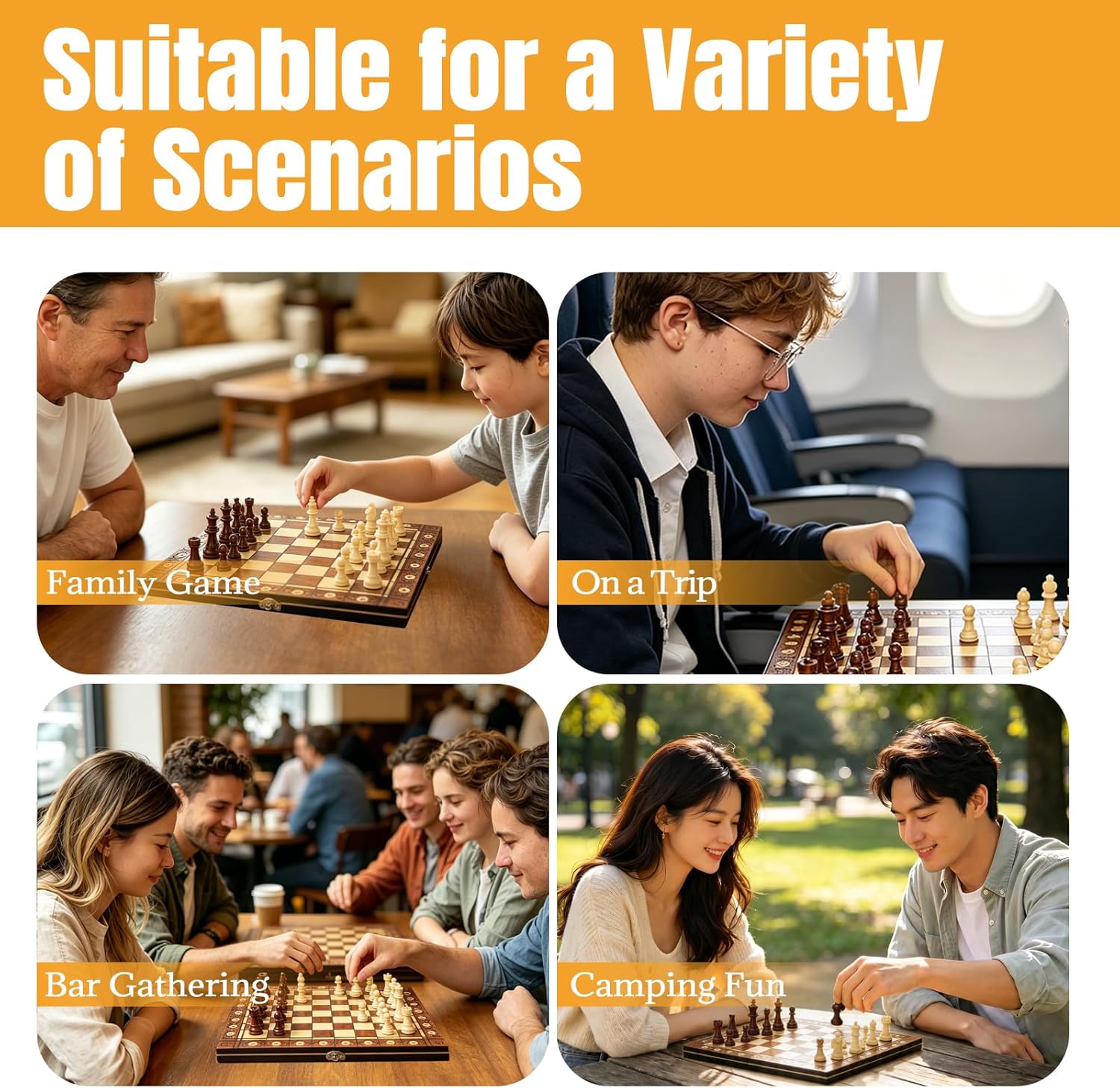 3-in-1 Chess Set Include Chess Checkers Backgammon 11 inch Wooden Board Game Set with Foldable Portable Case for Adults Travel Outdoor