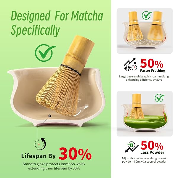 TEANAGOO Matcha Kit (7 pièces) Matcha Set Mtacha Kit Bol à Matcha avec bec verseur Fouet à Matcha en Bambou (chasen) Scoop Support pour Fouet à Matcha.N35,orange dégradé blanc - 3