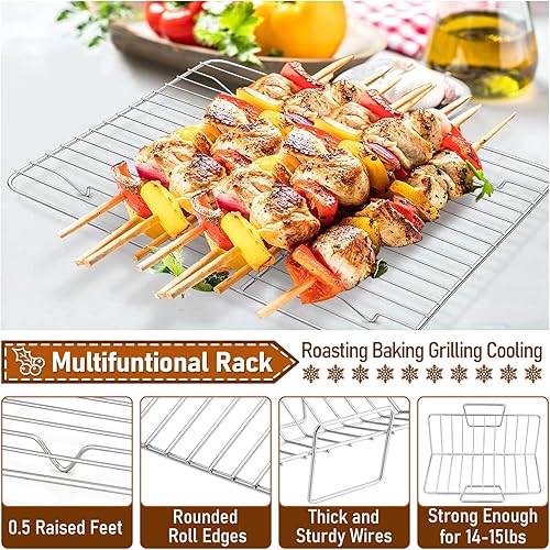 Miniatura 4 de Joyfair - Sartén para asar con estante para pollo y pavo (7 unidades), juego de sartenes para asar de acero inoxidable, utensilios para hornear