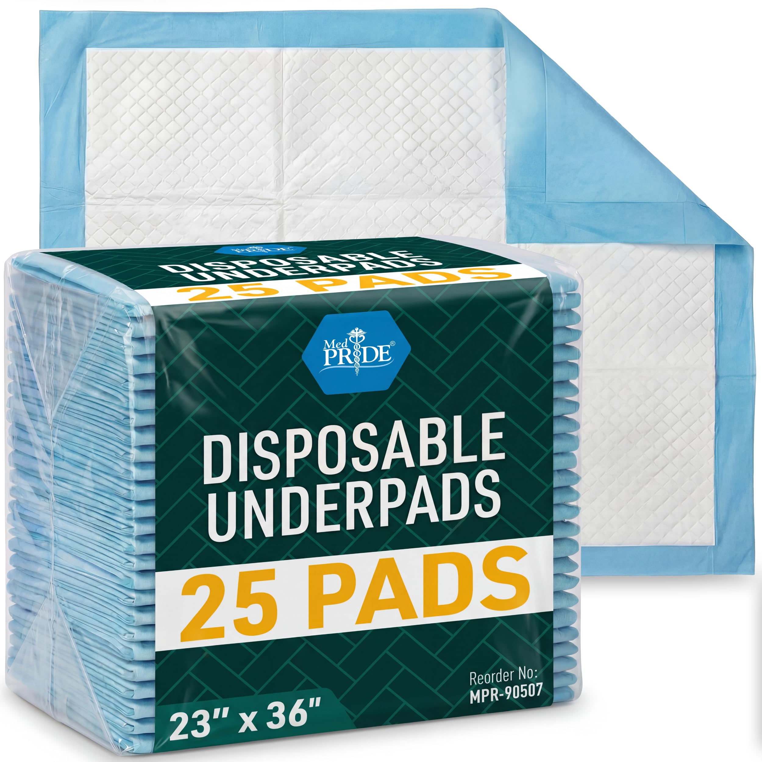 Disposable Underpads 23'' X 36'' (25-Count) Incontinence Pads, Chux, Bed Covers, Puppy Training | Thick, Super Absorbent Protection for Kids, Adults, Elderly | Liquid, Urine, Accidents