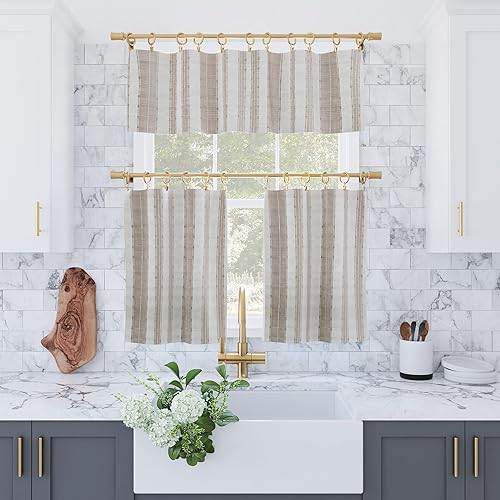 Miniatura 8 de Archaeo Slub Texture - Par de cortinas de algodón a rayas, 52 x 45 pulgadas, linoblanco
