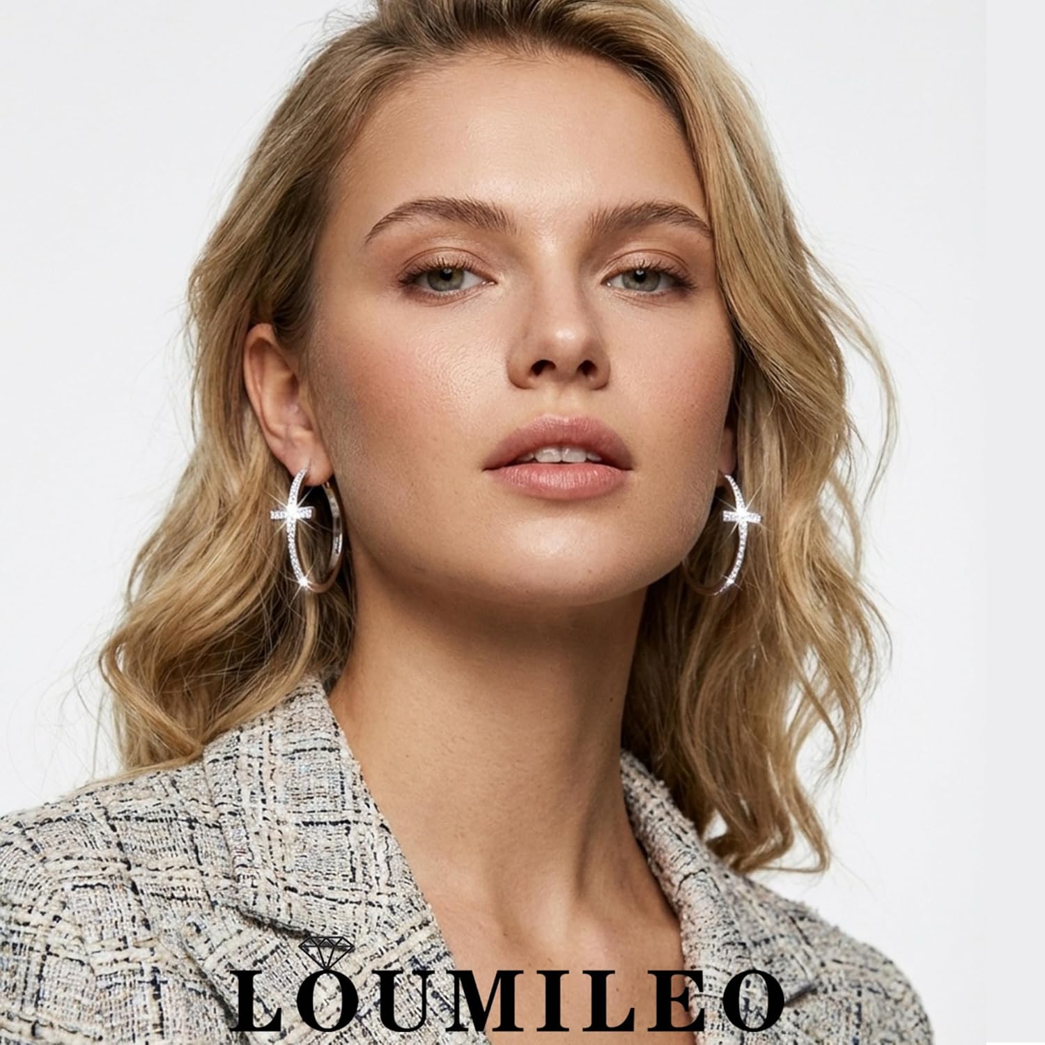 LOUMILEO Sterling Silver Cross Hoop Earrings for Women Hypoallergenic 14K Gold Plated Rhinestone Hoop Earrings for Momen Lightweight Silver Cross Earrings with Cubic Zirconia Jewelry Gifts 20/30/40MM - Image 2