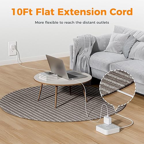 Vista 46 de TESSAN - Regleta protectora contra sobretensiones, enchufe plano, cable extensión ultradelgado 5 ft, 3 puertos USB (1 USB C), 4 tomas corriente