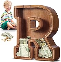 Vista 95 de SummiDate Alcancía de madera de letra para niños y niñas, Alfabeto, regalo de cumpleaños para niños (W)