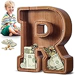 Summidate Large Wooden Piggy Bank for Kids Adults, Alphabets Letter A-Z Piggy Bank for Boys Girls, Coins Bills Change Bank Box Personalized Initial Name Kids Money Bank for Birthday Present and Decor