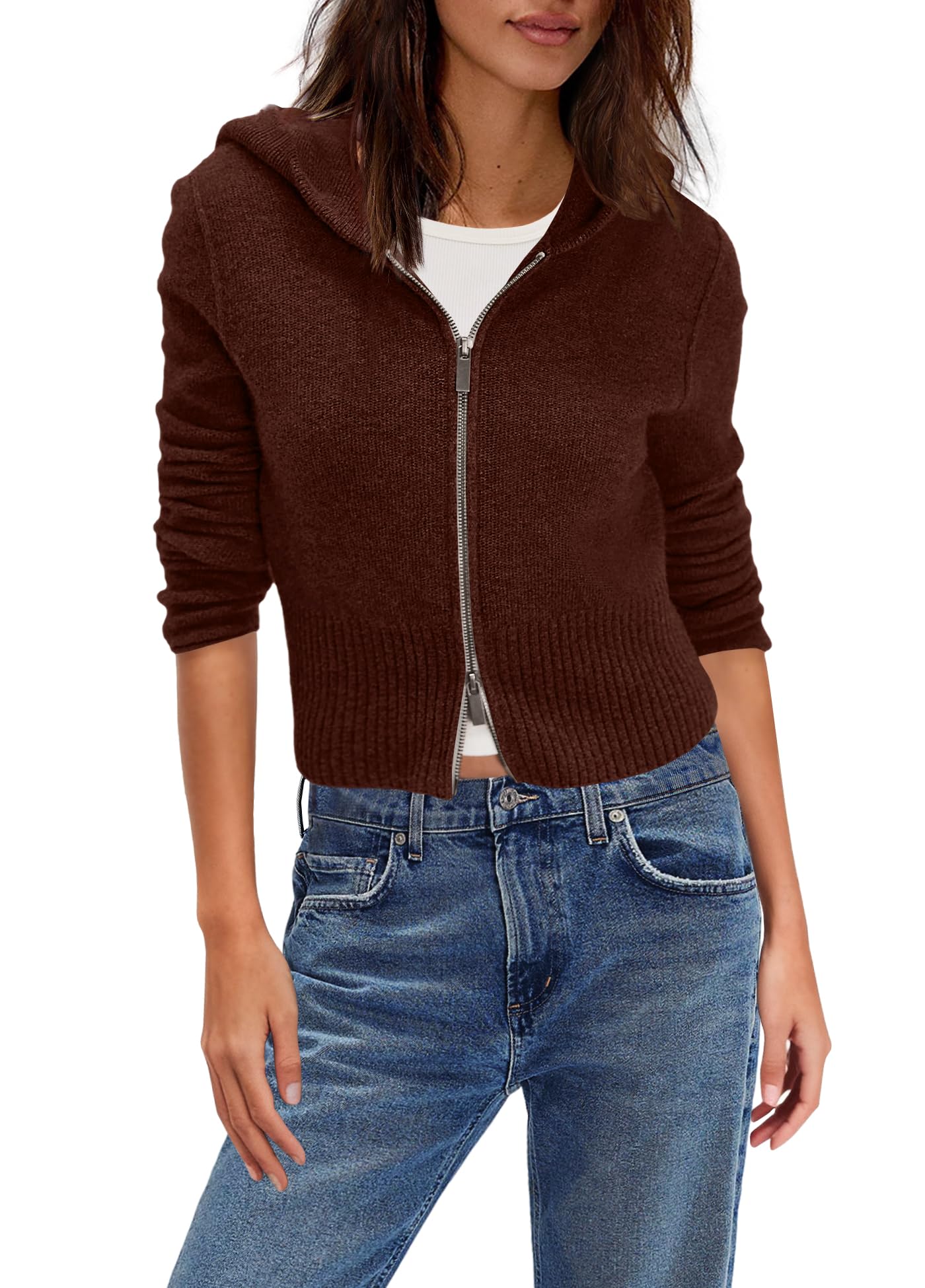 ReachMe Womens Zip up Sweater Hoodie Cropped Cardigan Sweater Jackets Long Sleeve Fall Jacket Y2k Outerwear