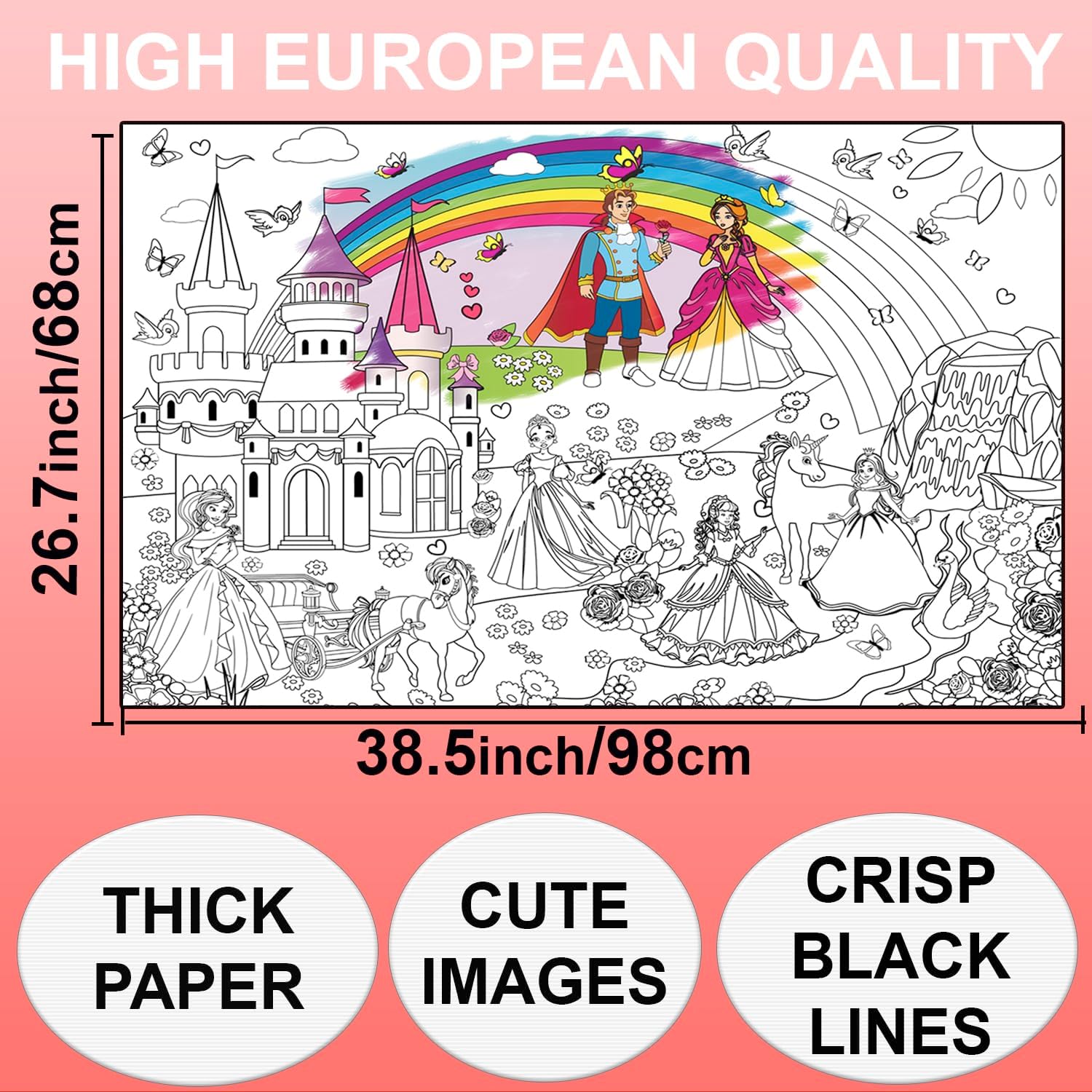 ALEX Art, Giant Coloring Poster for Wall - Princess Huge Posters to Color on Table Floor - Big Giant Coloring Pages for Kids - Oversized Large Sheets Jumbo Size 38.5" x 26"