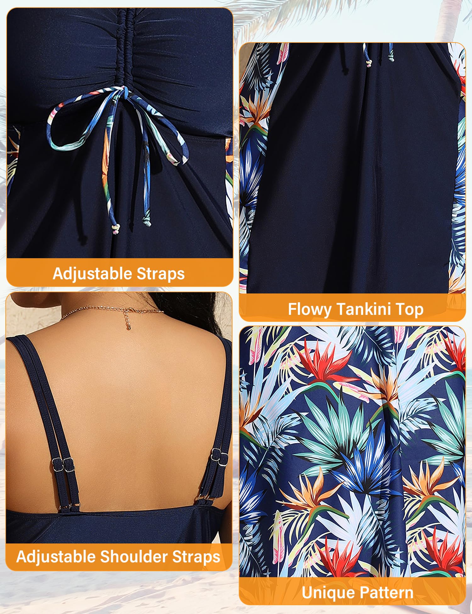 HANERDUN Bañadores Mujer Tallas Grandes Tankini Traje de Baño Mujer Bañador de 2 Piezas para Vacación Playa Natar