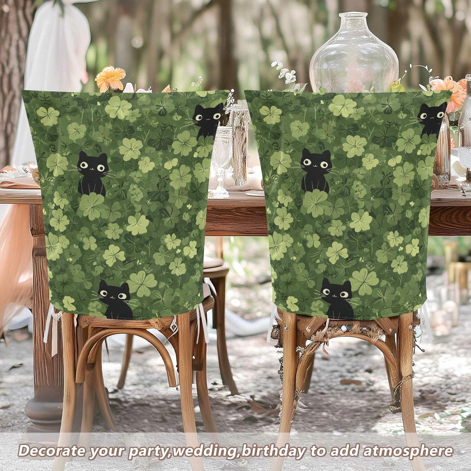 ALAZA Cute Black Cats Clovers Chair Back Cover Set of 6, Washable Reusable Removable Chair Slipcovers Decorative Chair Cover for Home Kitchen Wedding Party
