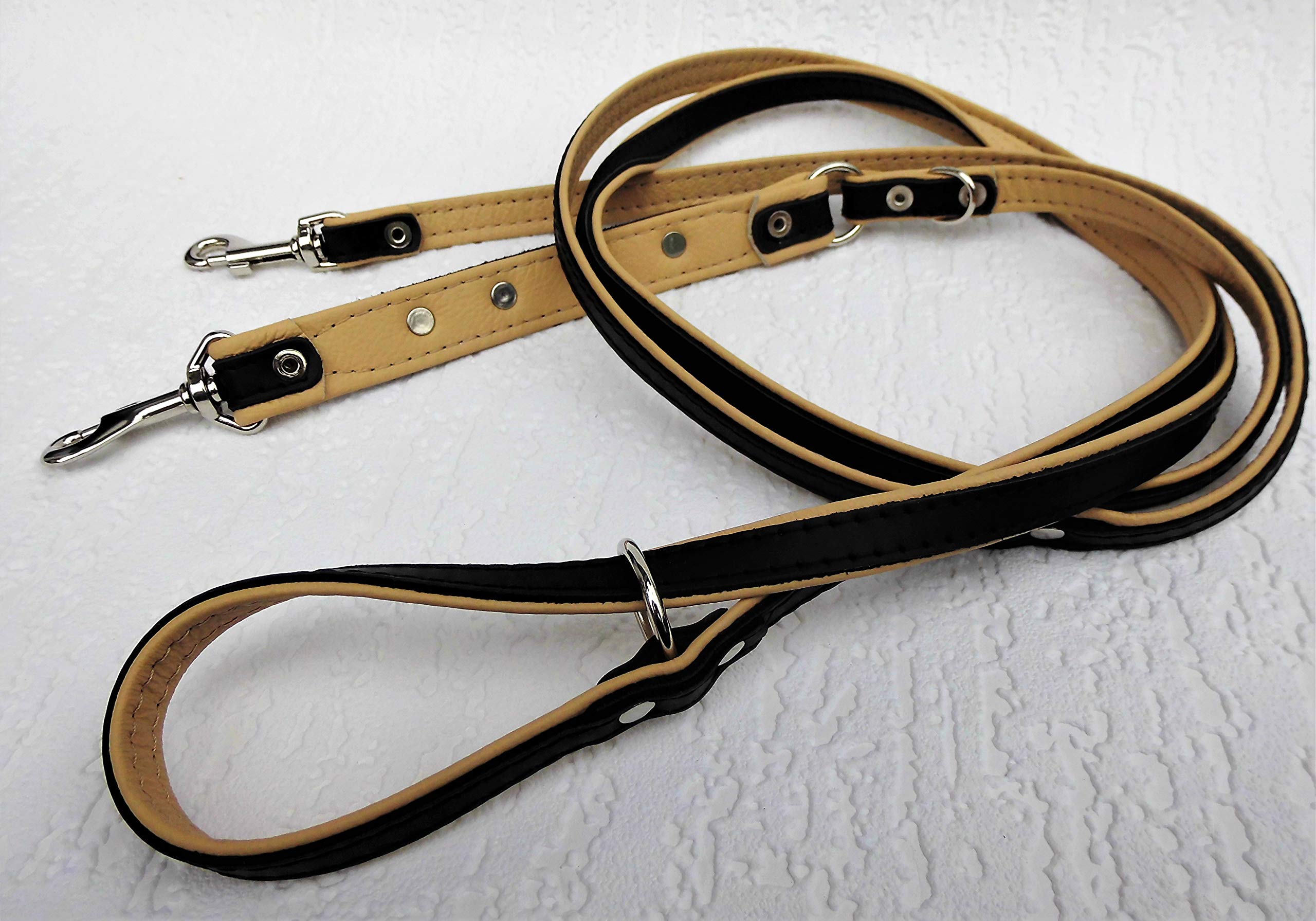 *DACKEL* HUNDELEINE - Leine - 220cm/13mm, Echt Leder, 3xVerstellbar- Schwarz - Rot - Blau - Braun (Schwarz/Beige)