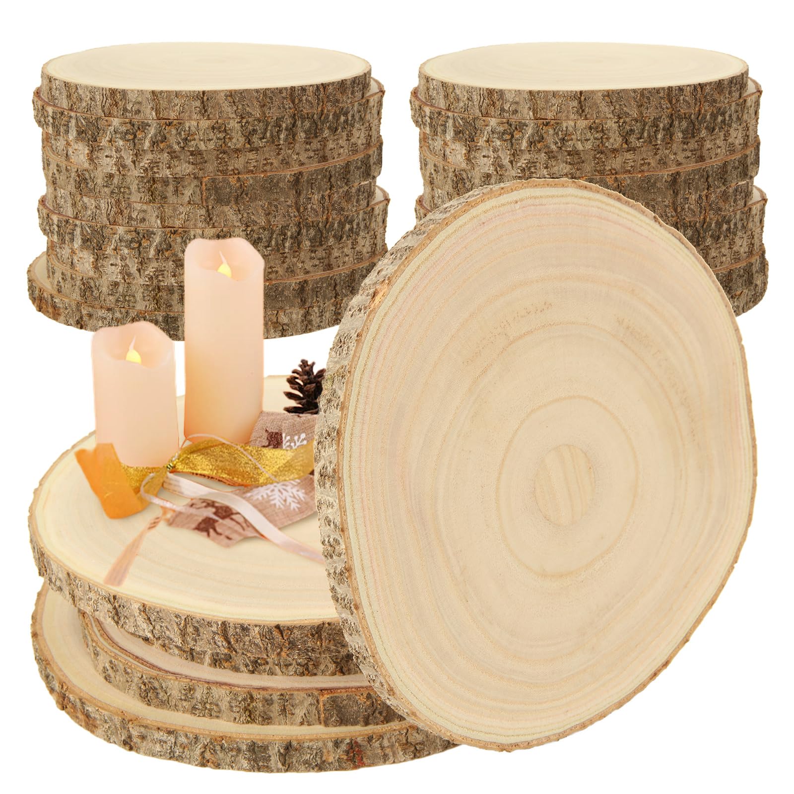 Tranches de bois brut anti-fissure WOPPLXY de 22 cm pour réussir vos centres de table de fête