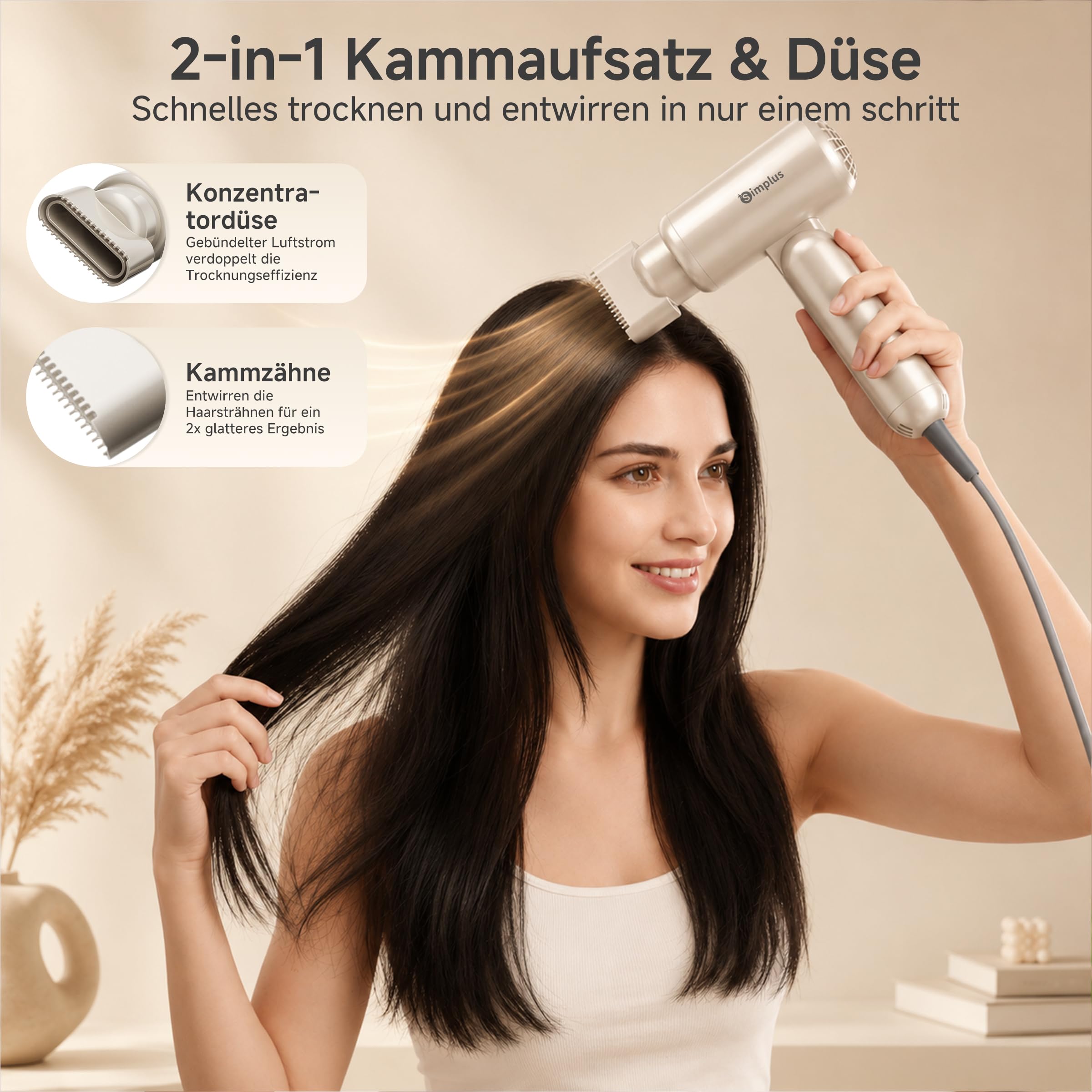 SIMPLUS Haartrockner Ionen Föhn Mini Reisefön Faltbar mit 110.000 U/min Motor 70m/s Schnelles Trocknen 300 Millionen Negativ-Ionen 8 Modi NTC Hitzeschutz für Zuhause und Reisen