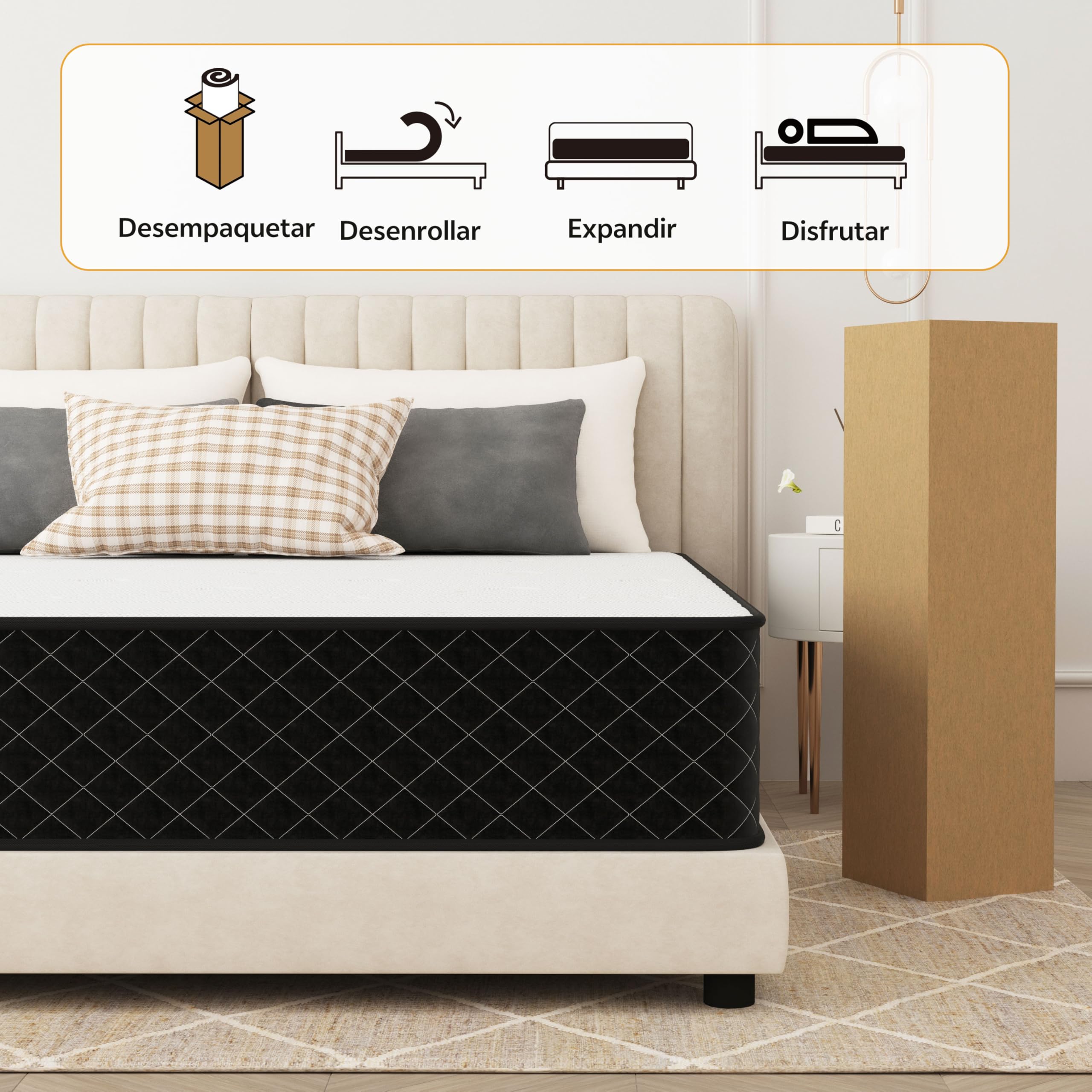 PurrJoys Colchón híbrido 140x200 cm, Altura 25 cm, Muelles ensacados H3 & H4, 7 zonas ergonómicas, transpirable, certificado Oeko-TEX®, para quienes duermen de lado y boca arriba, 100 noches de prueba