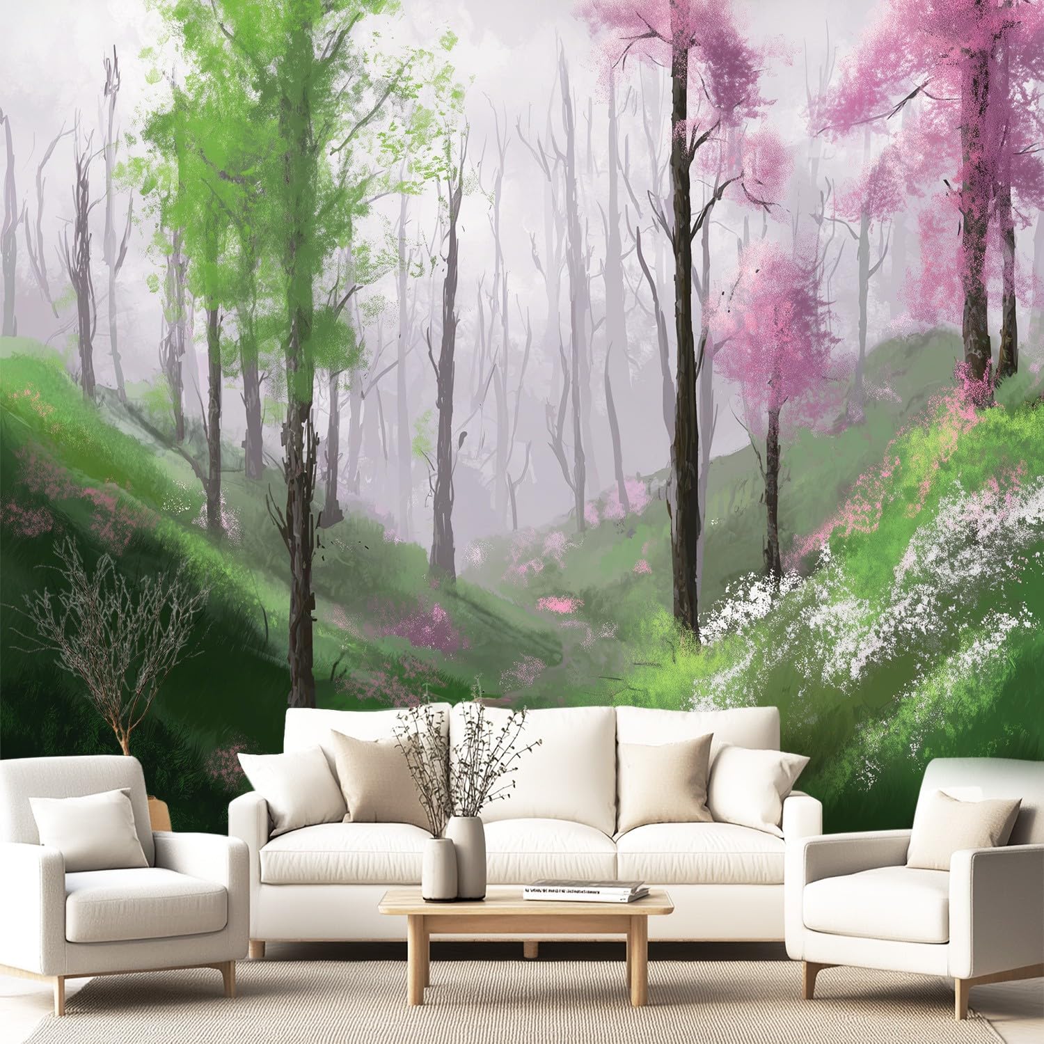 Tapeta 3D, świeża, nordycka, japońska, 400 x 280 cm, mural, drzewo, kwiatowa tapeta mural do sypialni, przedszkola, malowniczego ogrodu