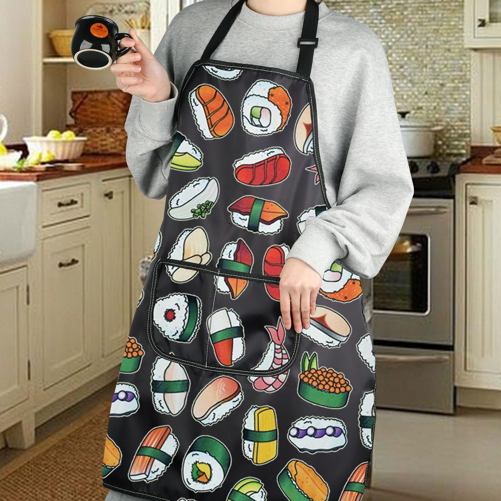 G2TUP Sushi Dishes Apron With Pockets Japanese Food Lover Kitchen Gift Sushi Lover Gift