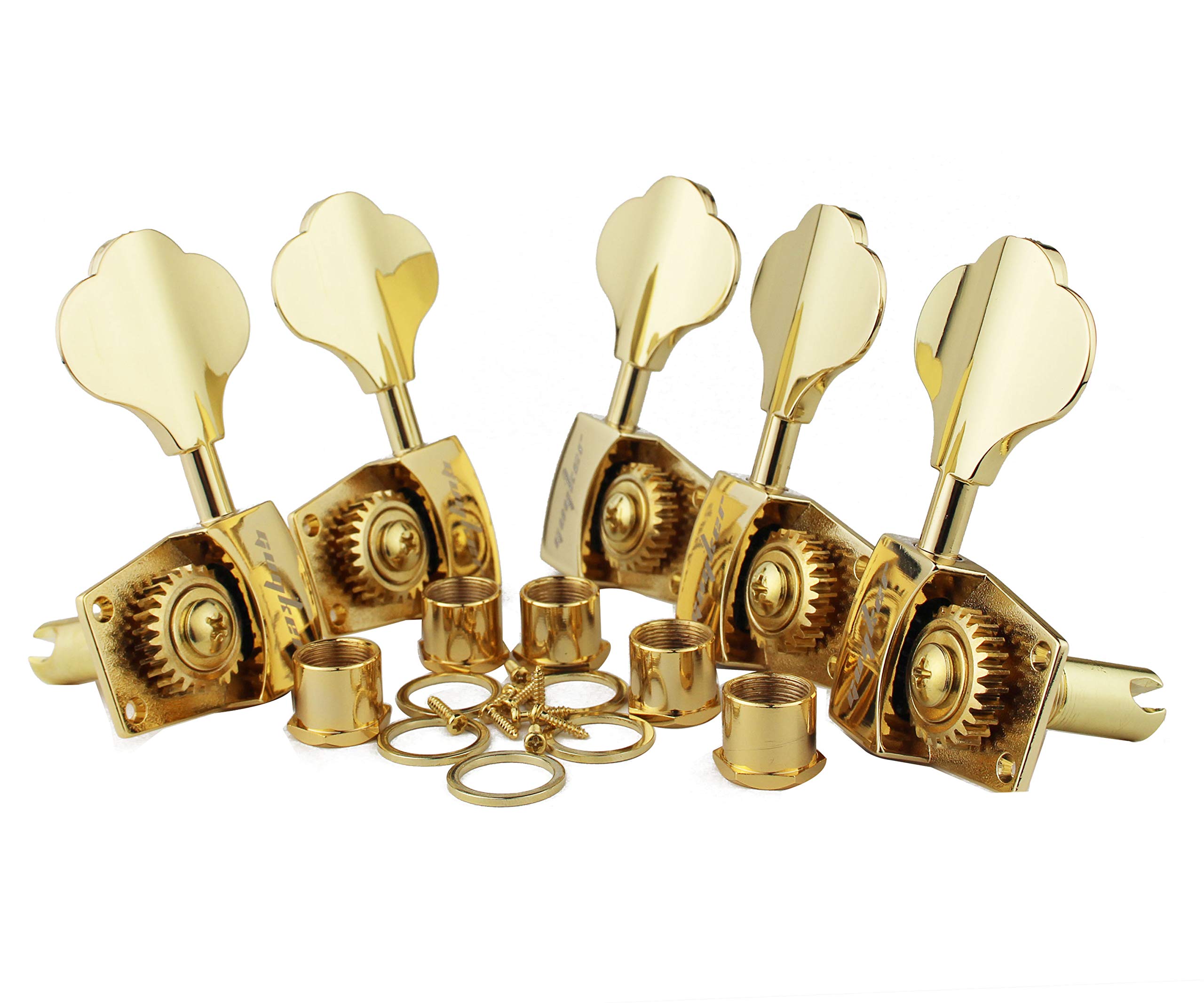 Guyker Tunery basowe (3R + 2L) - stosunek 1:26 Open Gear Tuning Key Pegs zamiennik głowicy maszyny do elektrycznej gitary jazzowej gitary basowej lub instrumentów precyzyjnych - złote