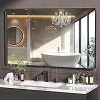 Vista 105 de Hasipu Espejo de baño LED con luces de 40 x 26 pulgadas, espejo de luz con marco de metal negro para tocador, antiniebla, regulable, 3