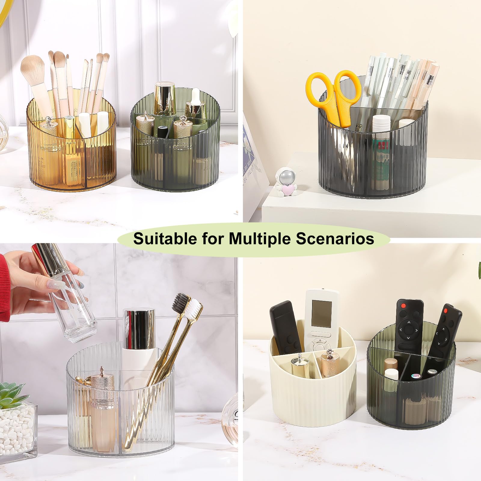 DASITON Make Up Organizer, Kosmetik Organizer mit 3 Fächern, Acryl Kosmetik Aufbewahrung mit Großer Kapazität, Schminktisch Organizer für Pinsel, Eyeliners, Lippenstift und Skincare (Schwarz) Küche, Haushalt & Wohnen