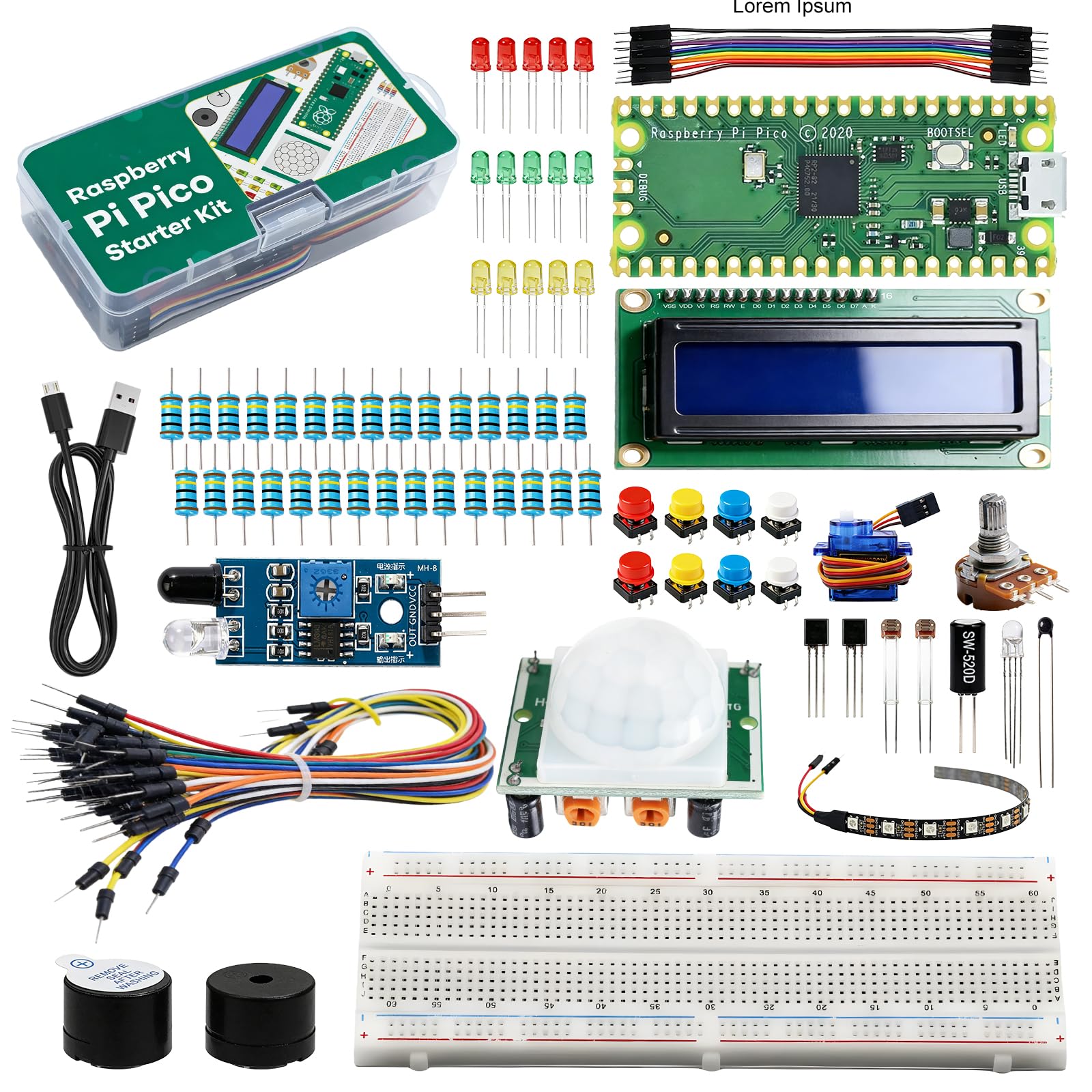 Kit de démarrage pour Raspberry Pi Pico, microcontrôleur, écran Lcd1602, interfaces Gpio, prend en charge Micropython et C/C++, kit de démarrage pour Raspberry Pi, pour électronique Diy et