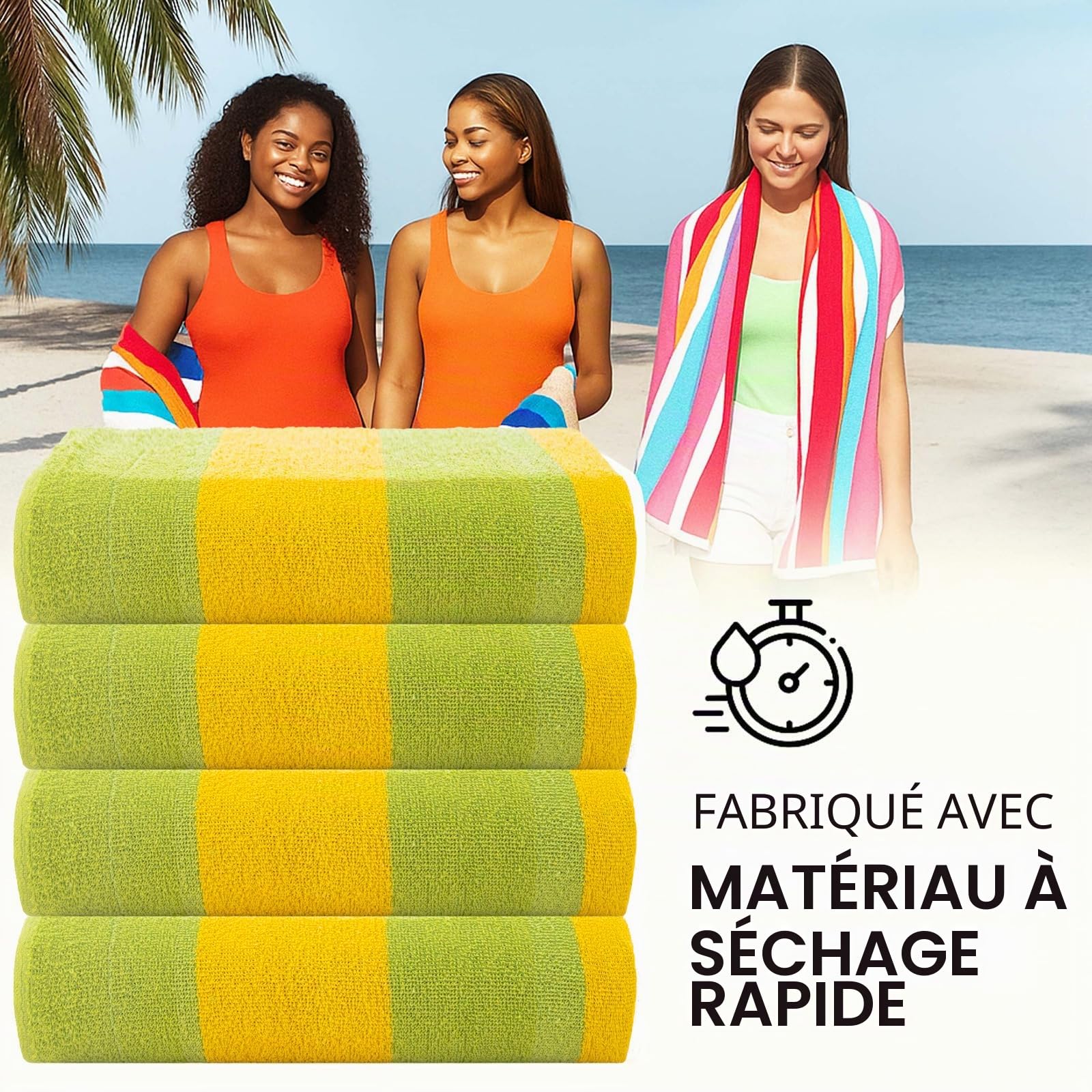 Casa Copenhagen Coffret Cadeau 4 Serviettes de Plage en Coton,75x150cm,Vert | Malibu serviettes 100% coton égyptien (150 x 75 cm) plage, douche, et piscine (coffret cadeau femme et homme)