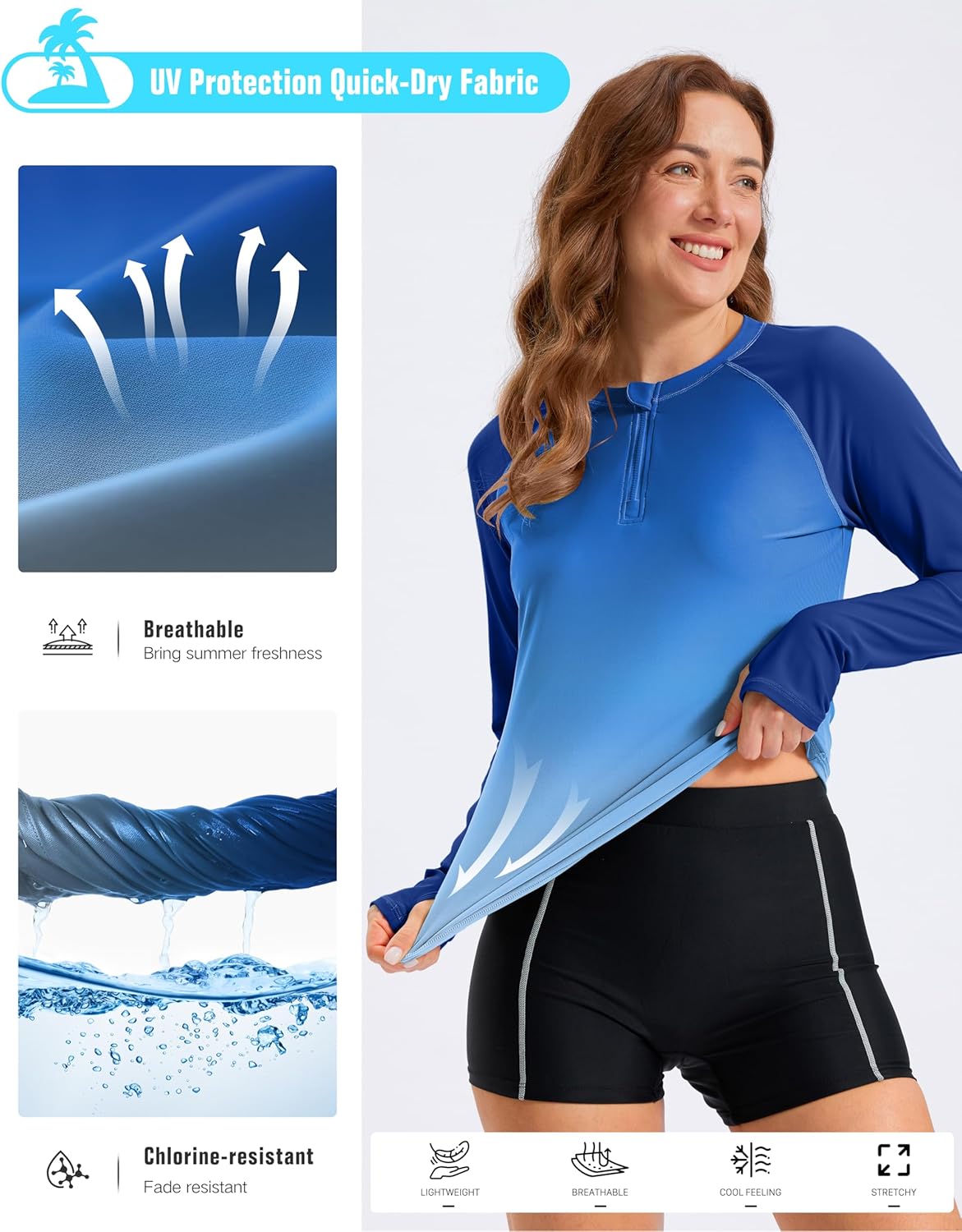 Viodia Womens Swim Shirt UPF50+ Rash Guard Long Sleeve Swimsuit Top Sun Protection Shirts Bathing Suit with Zipper - Image 6