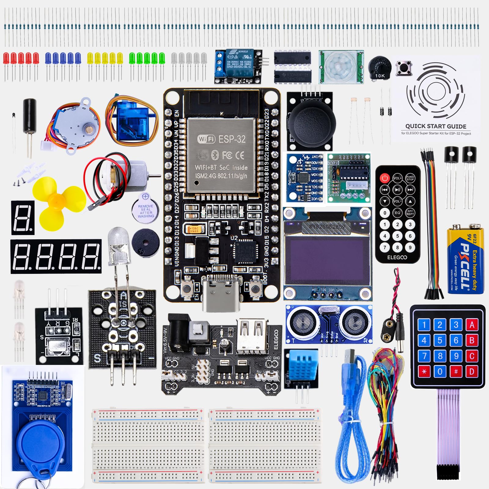 ELEGOO Carte Starter Kit de Démarrage ESP-32 avec Tutoriel et Carte de Développement Microcontrôleur Double Cœur USB-C Prise en Charge AP/STA/AP+STA, Compatible avec Arduino IDE