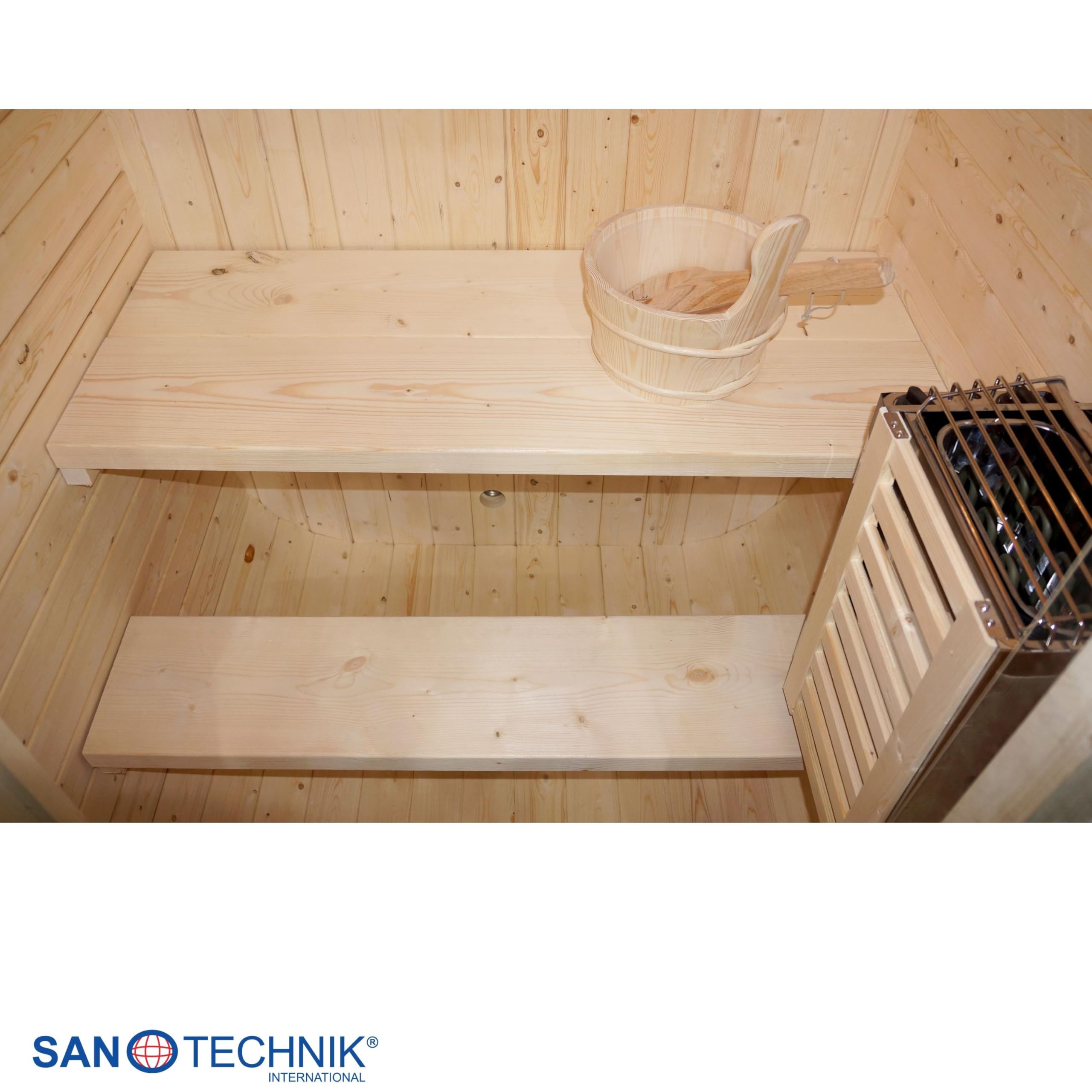 SANOTECHNIK Sauna tonneau d'extérieur Lindholm, 128,2 x 120 x 194 cm, 1-2 personnes, poêle 3,6 kW
