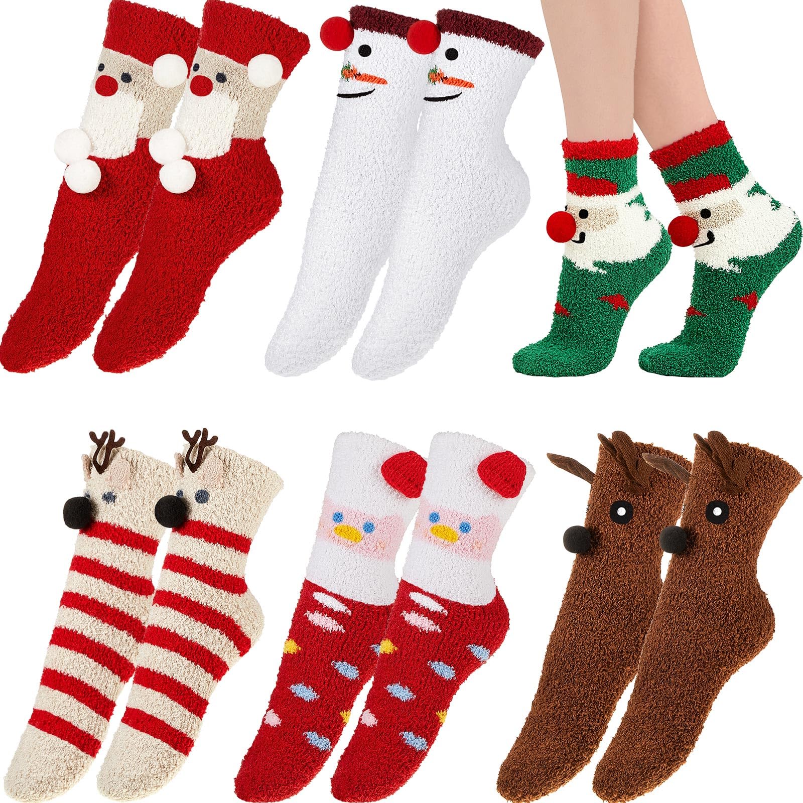 6 Pairs Christmas Fluffy Socks Fuzzy Christmas Socks for Women Soft
