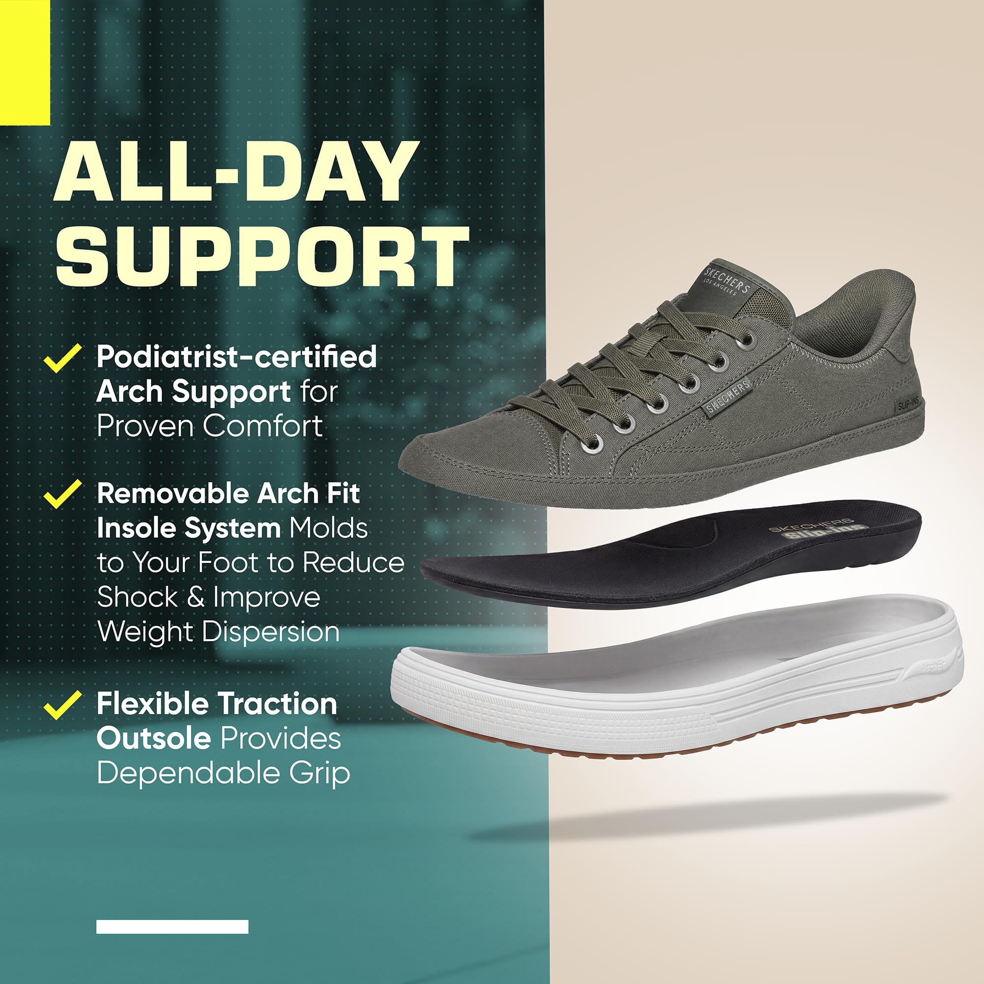 Skechers Hombre Arch Fit Arcade See Ya There Slip-In Entrenador | Zapatos casuales, sin cordones, lavables a máquina, sello de aceptación APMA, plantilla extraíble, sin cordones, veganos