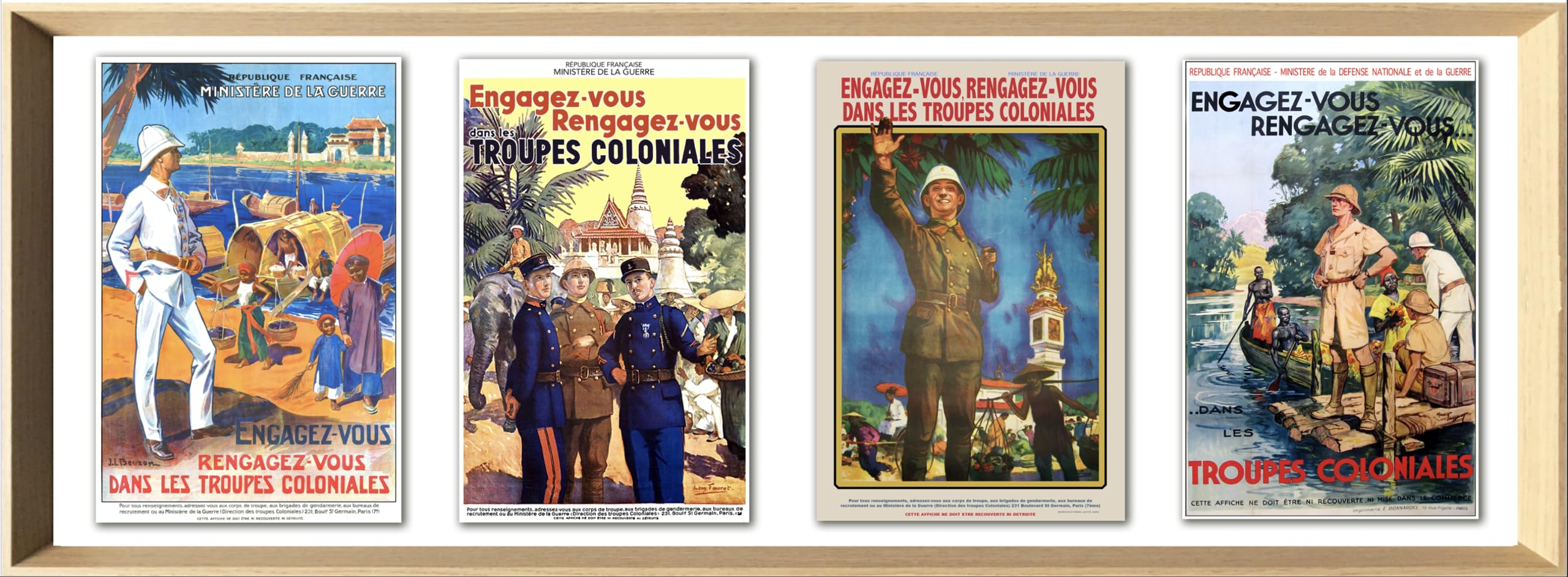 Cartel genérico tropas coloniales formato 33 x 95 cm sobre papel de lujo mate 250 gr con marco de madera natural
